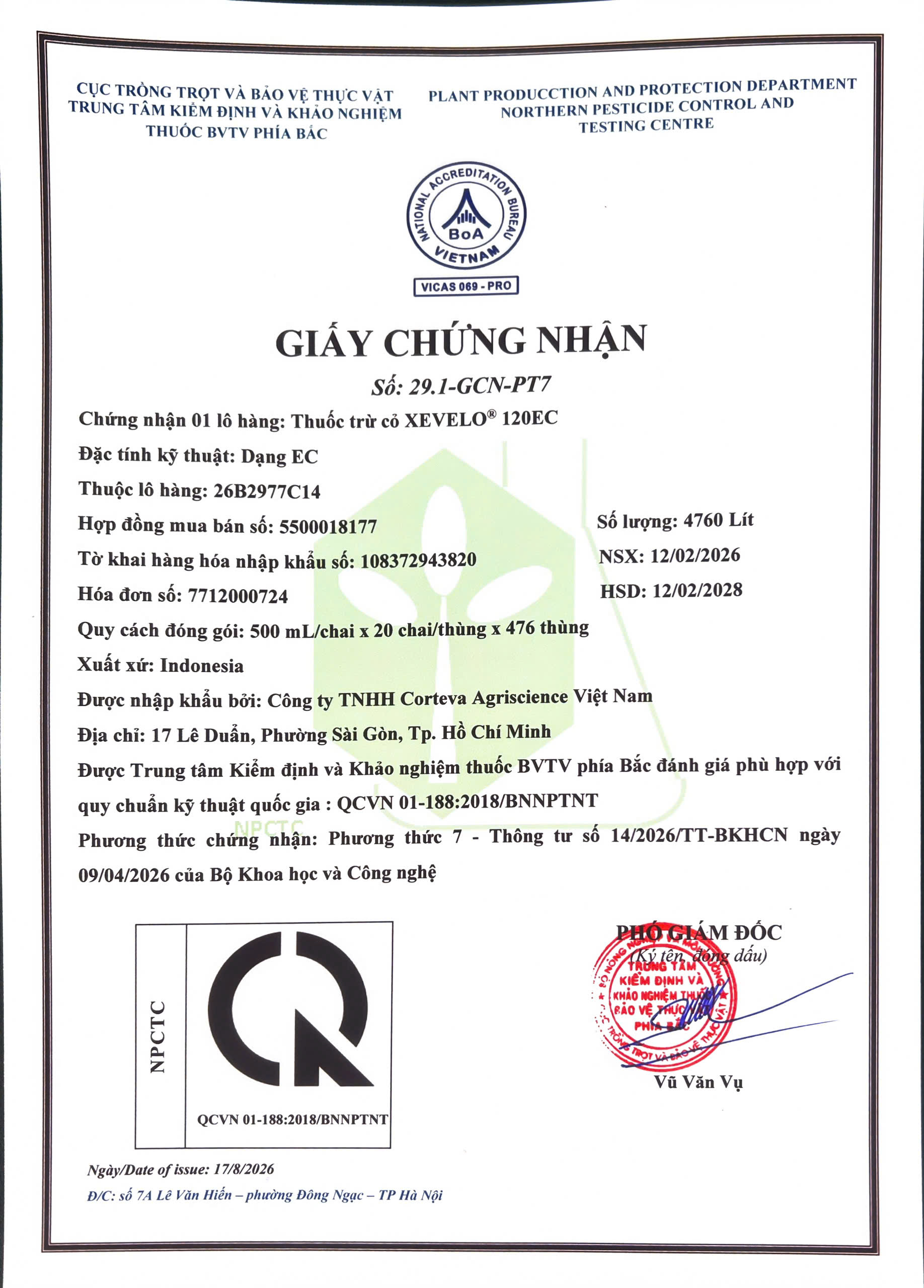 SẢN PHẨM THUỐC BVTV CỦA CÔNG TY TNHH CORTEVA AGRISCIENCE VIỆT NAM