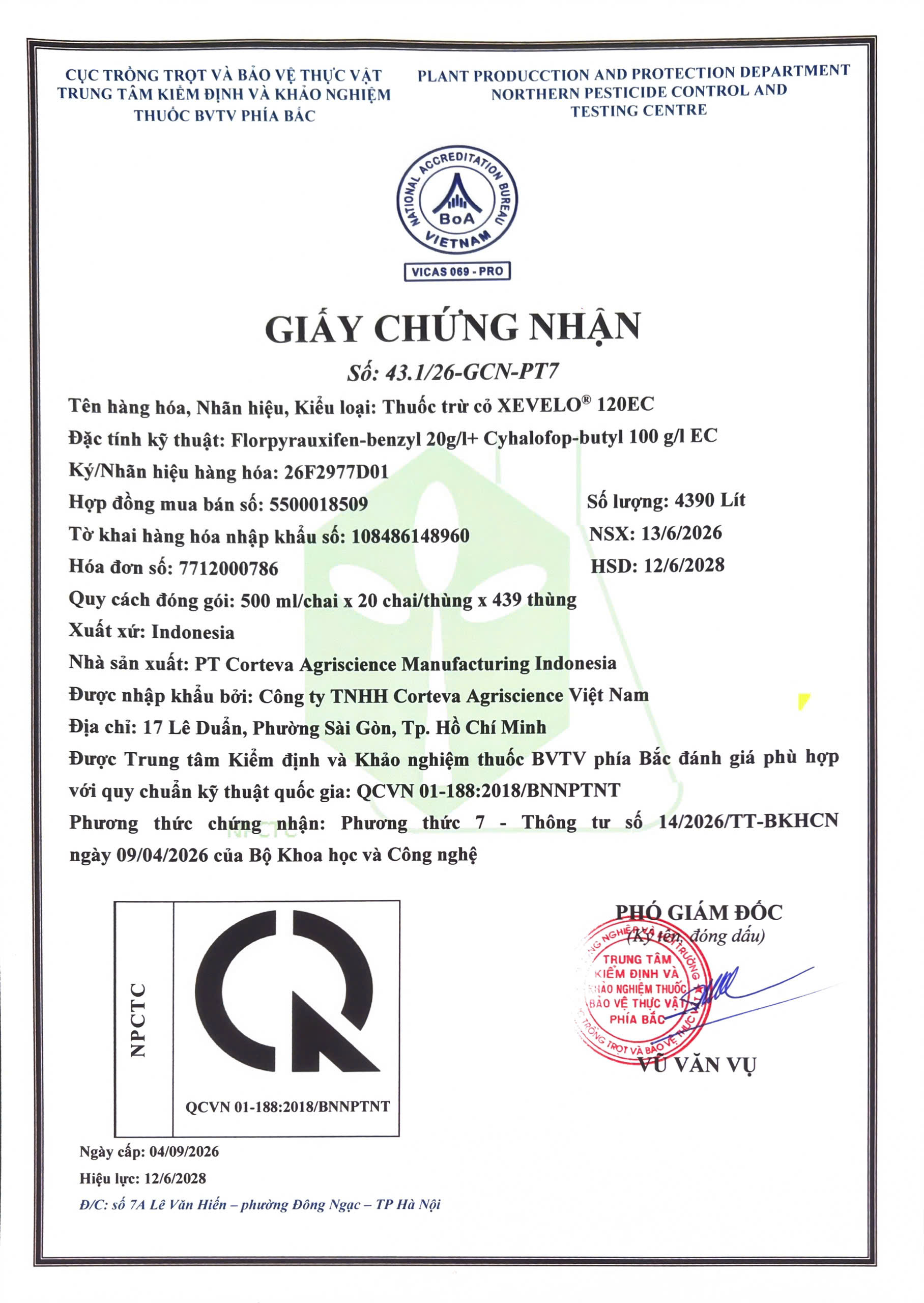 SẢN PHẨM THUỐC BVTV CỦA CÔNG TY TNHH CORTEVA AGRISCIENCE VIỆT NAM