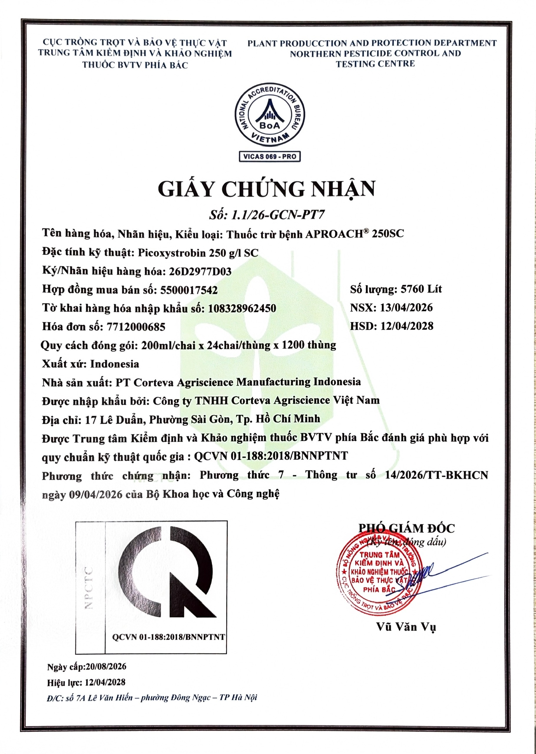 SẢN PHẨM THUỐC BVTV CỦA CÔNG TY TNHH CORTEVA AGRISCIENCE VIỆT NAM