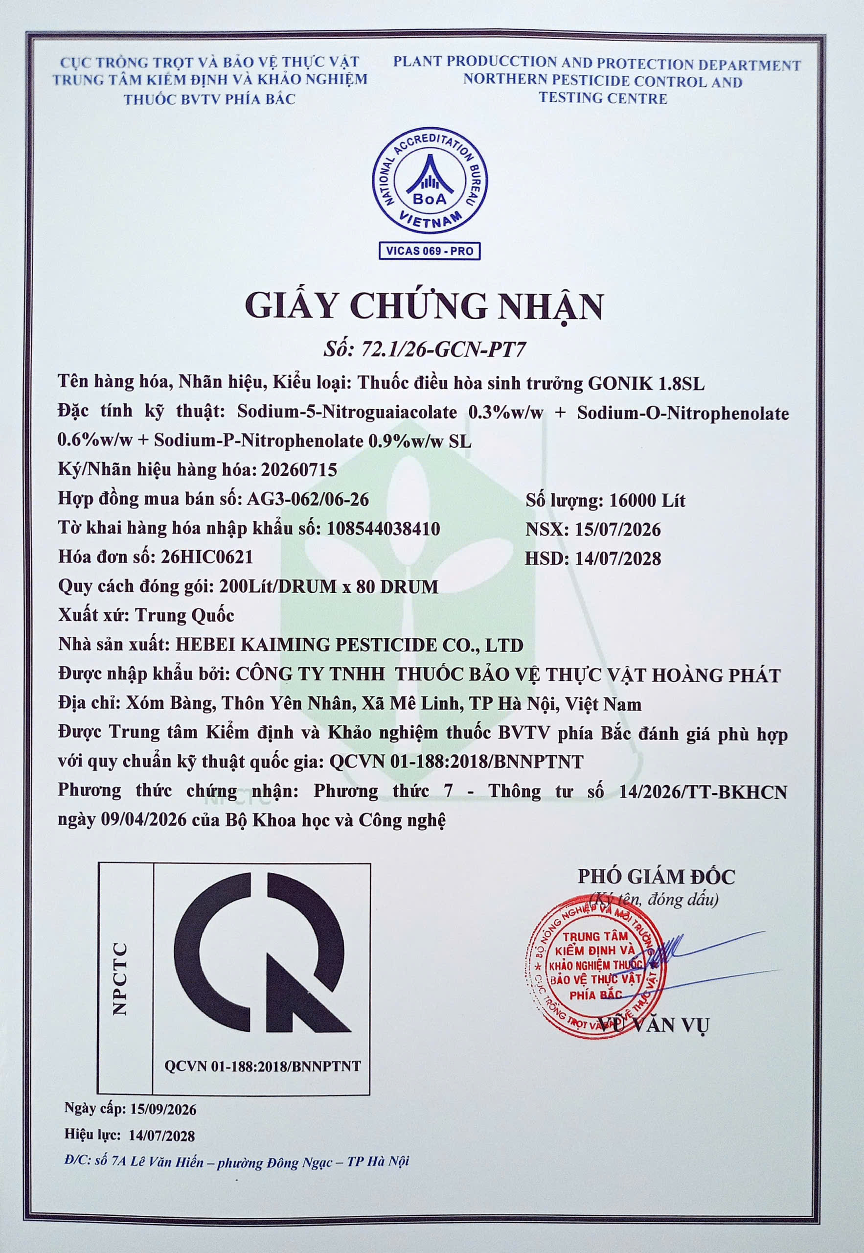 SẢN PHẨM THUỐC ĐIỀU HÒA SINH TRƯỞNG GONIK 1.8SL CỦA CÔNG TY TNHH THUỐC BẢO VỆ THỰC VẬT HOÀNG PHÁT