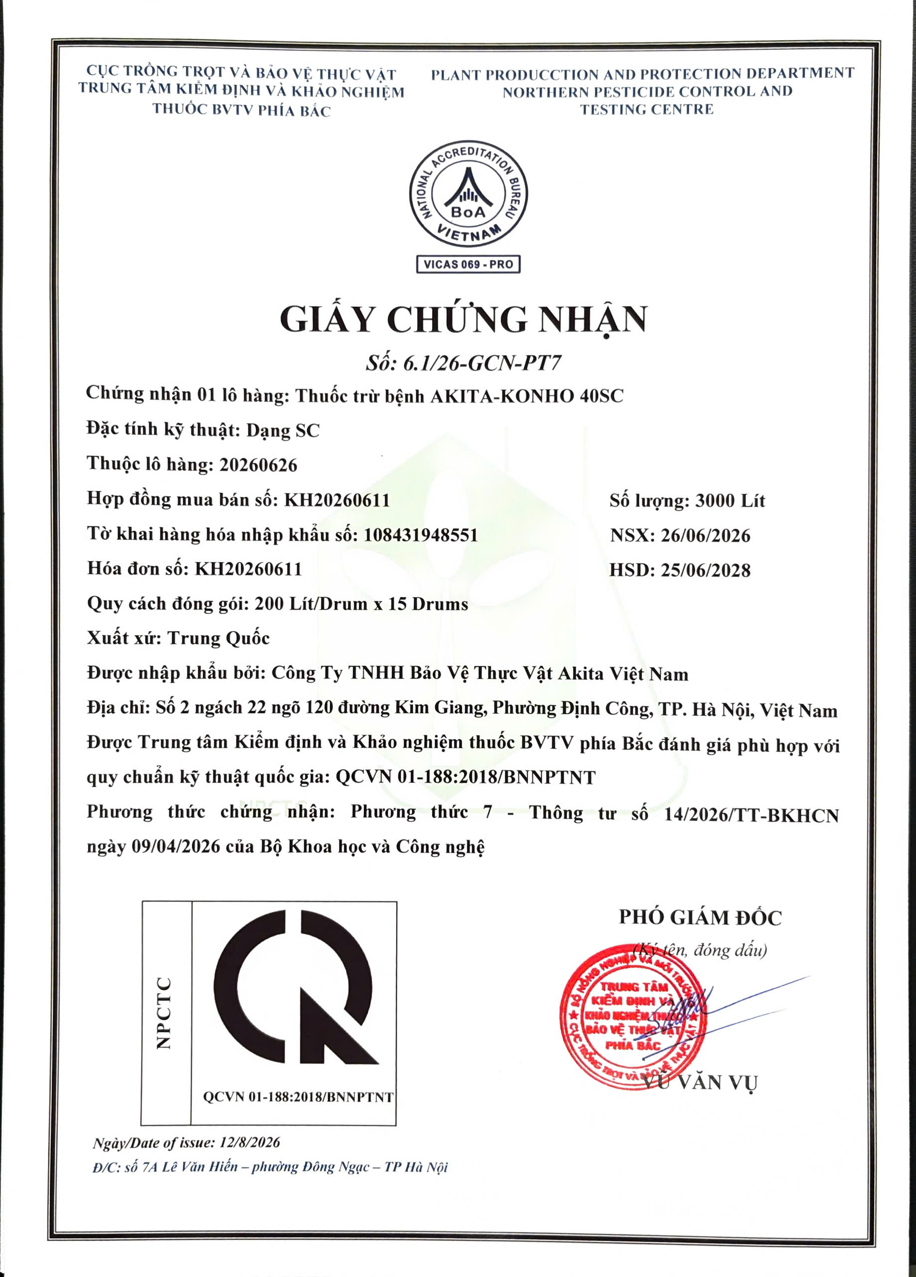 SẢN PHẨM THUỐC TRỪ BỆNH AKITA-KONHO 40SC CỦA CÔNG TY TNHH BẢO VỆ THỰC VẬT AKITA VIỆT NAM