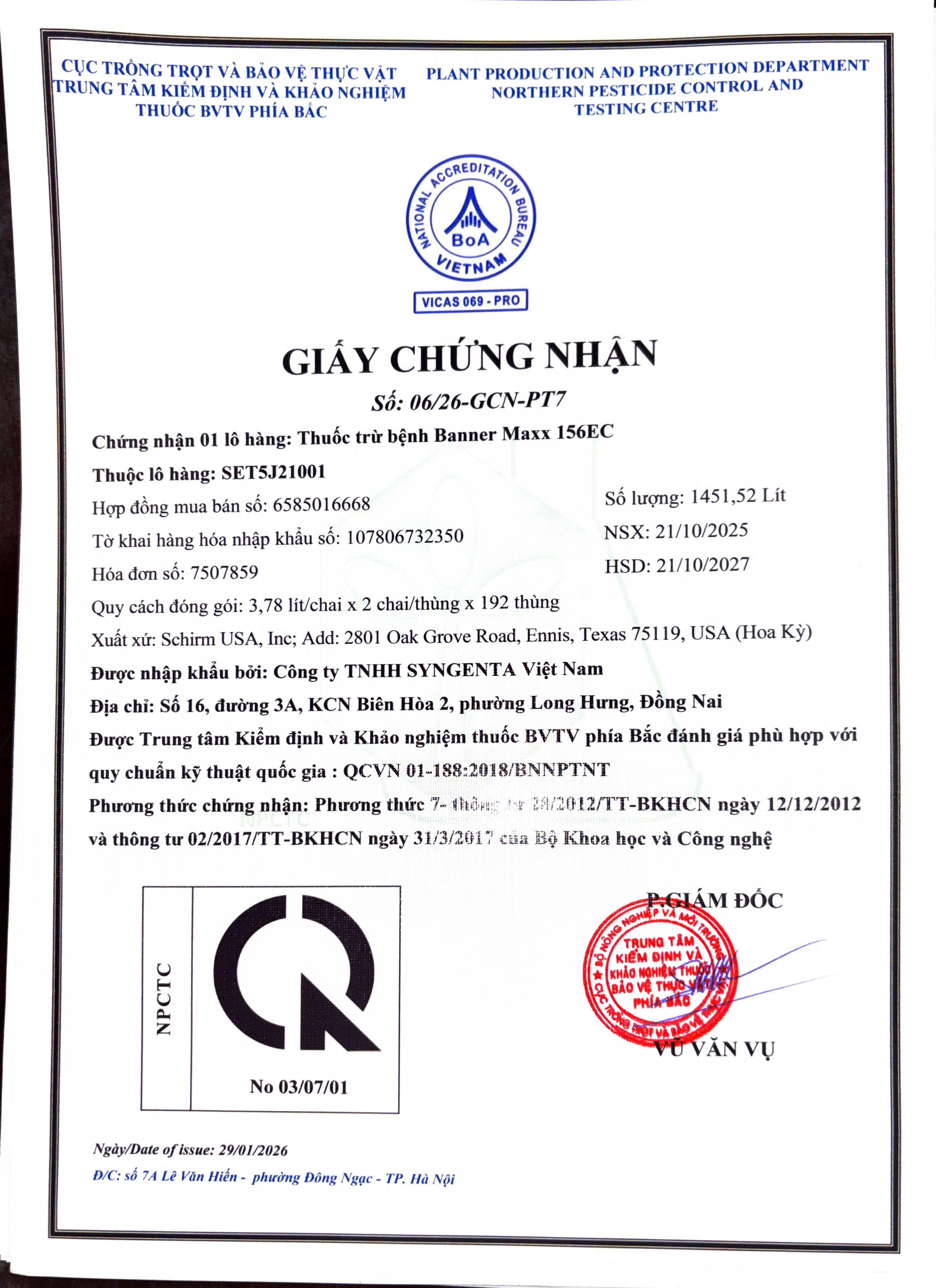 SẢN PHẨM THUỐC TRỪ BỆNH BANNER MAXX 156EC CỦA CÔNG TY TNHH SYNGENTA VIỆT NAM