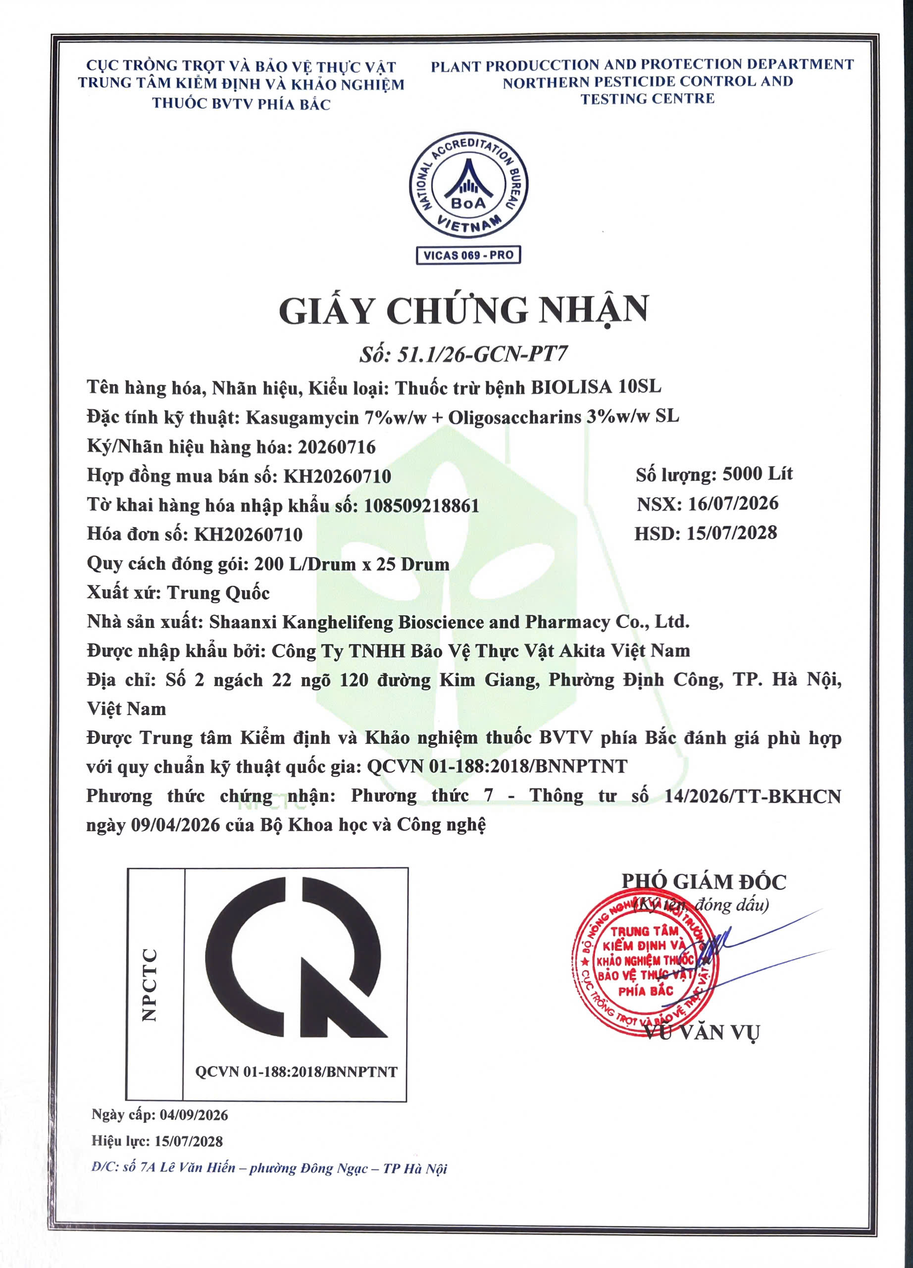 SẢN PHẨM THUỐC TRỪ BỆNH BIOLISA 10SL CỦA CÔNG TY TNHH BẢO VỆ THỰC VẬT AKITA VIỆT NAM