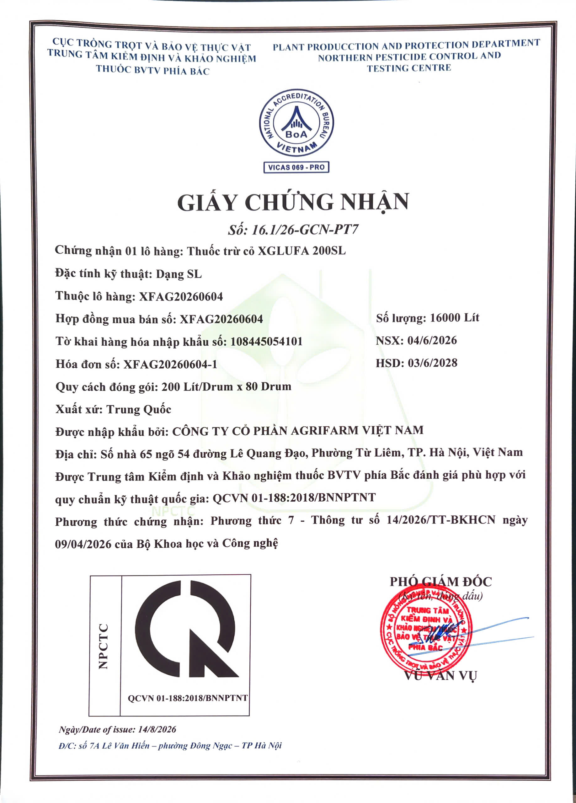 SẢN PHẨM THUỐC TRỪ CỎ XGLUFA 200SL CỦA CÔNG TY CỔ PHẦN AGRIFARM VIỆT NAM