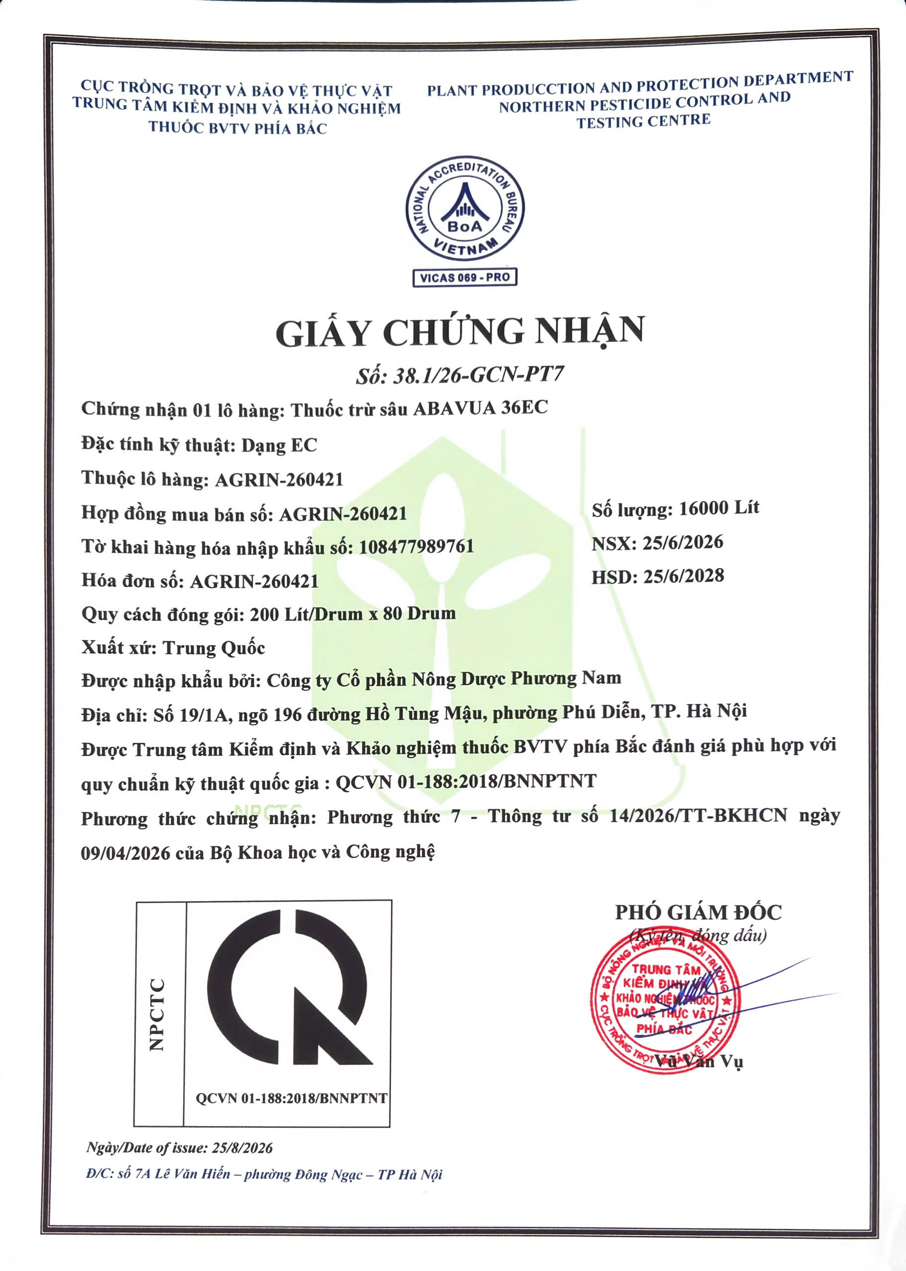 SẢN PHẨM THUỐC TRỪ SÂU ABAVUA 36EC CỦA CÔNG TY CỔ PHẦN NÔNG DƯỢC PHƯƠNG NAM