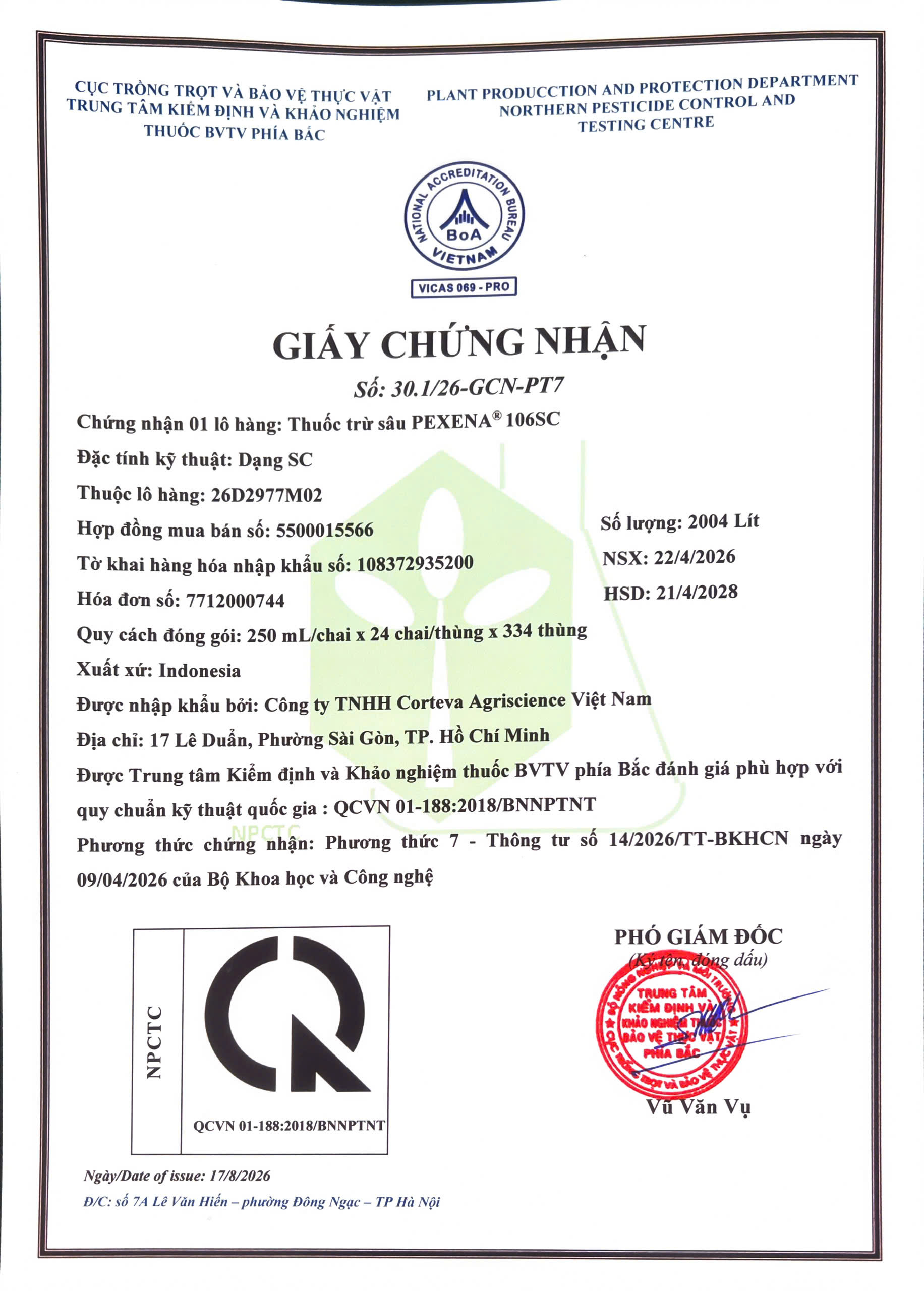 SẢN PHẨM THUỐC TRỪ SÂU PEXENA®106SC CỦA CÔNG TY TNHH CORTEVA AGRISCIENCE VIỆT NAM