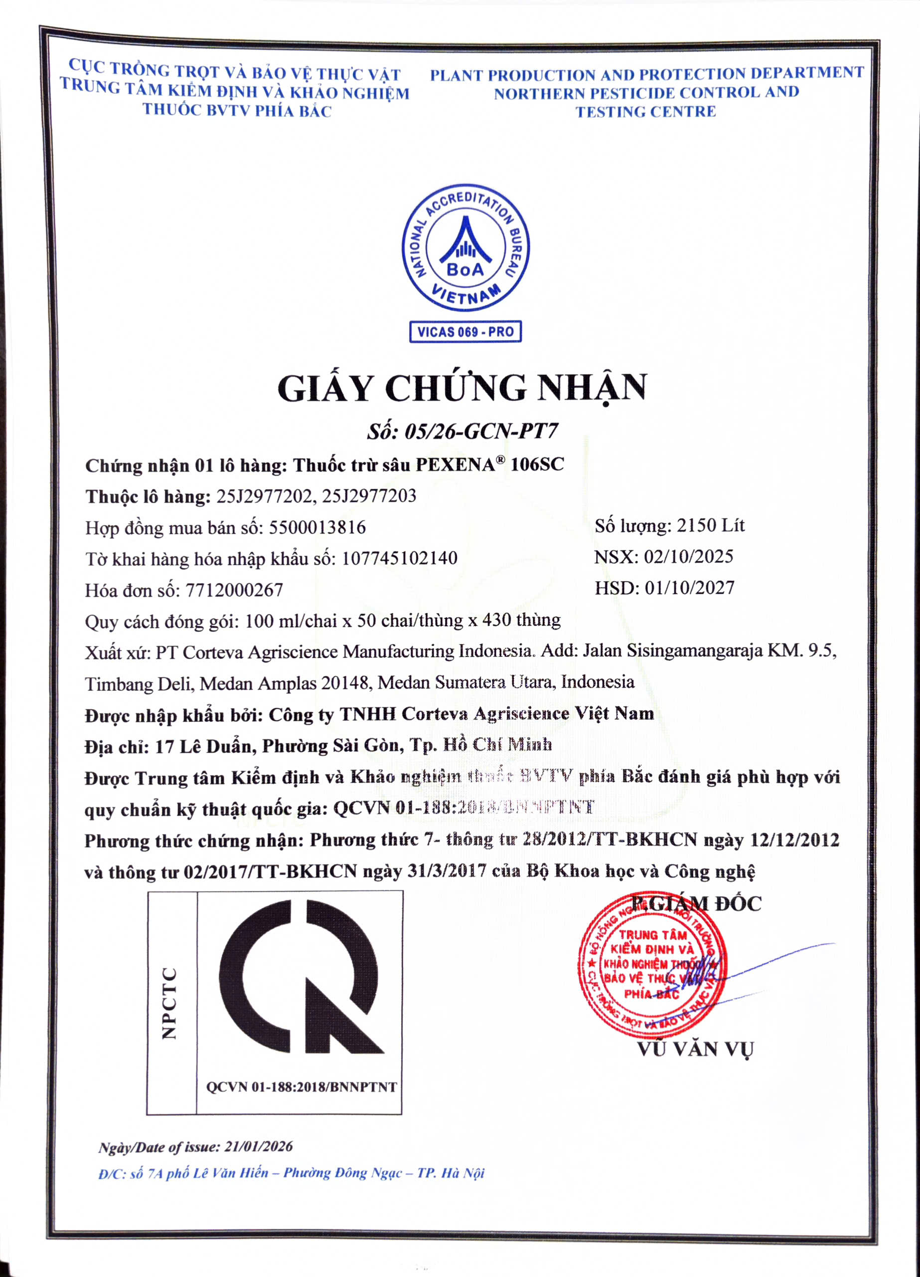 SẢN PHẨM THUỐC TRỪ SÂU PEXENA 106SC CỦA CÔNG TY TNHH CORTEVA AGRISCIENCE VIỆT NAM