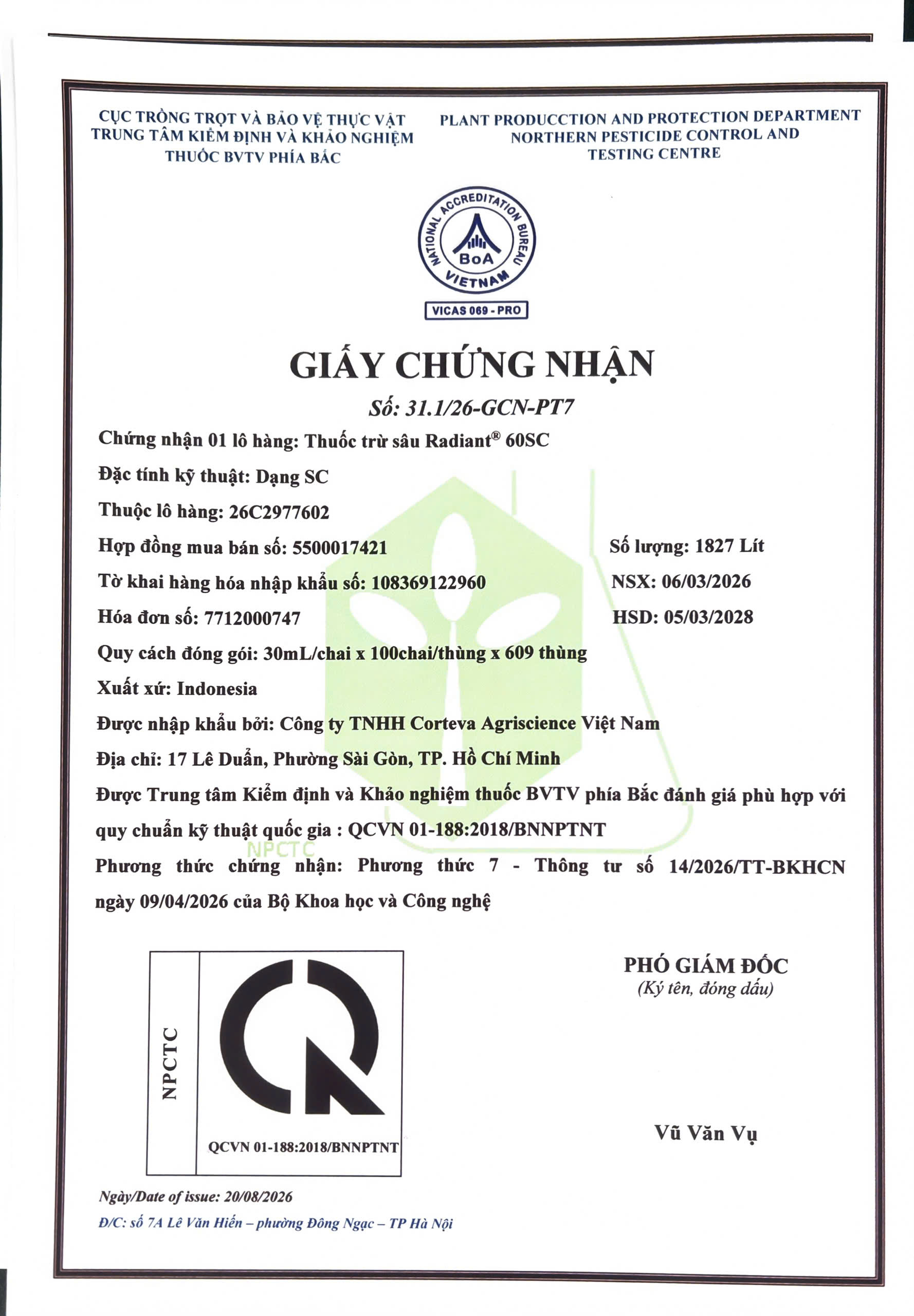 SẢN PHẨM THUỐC TRỪ SÂU RADIANT® 60 SC CỦA CÔNG TY TNHH CORTEVA AGRISCIENCE VIỆT NAM