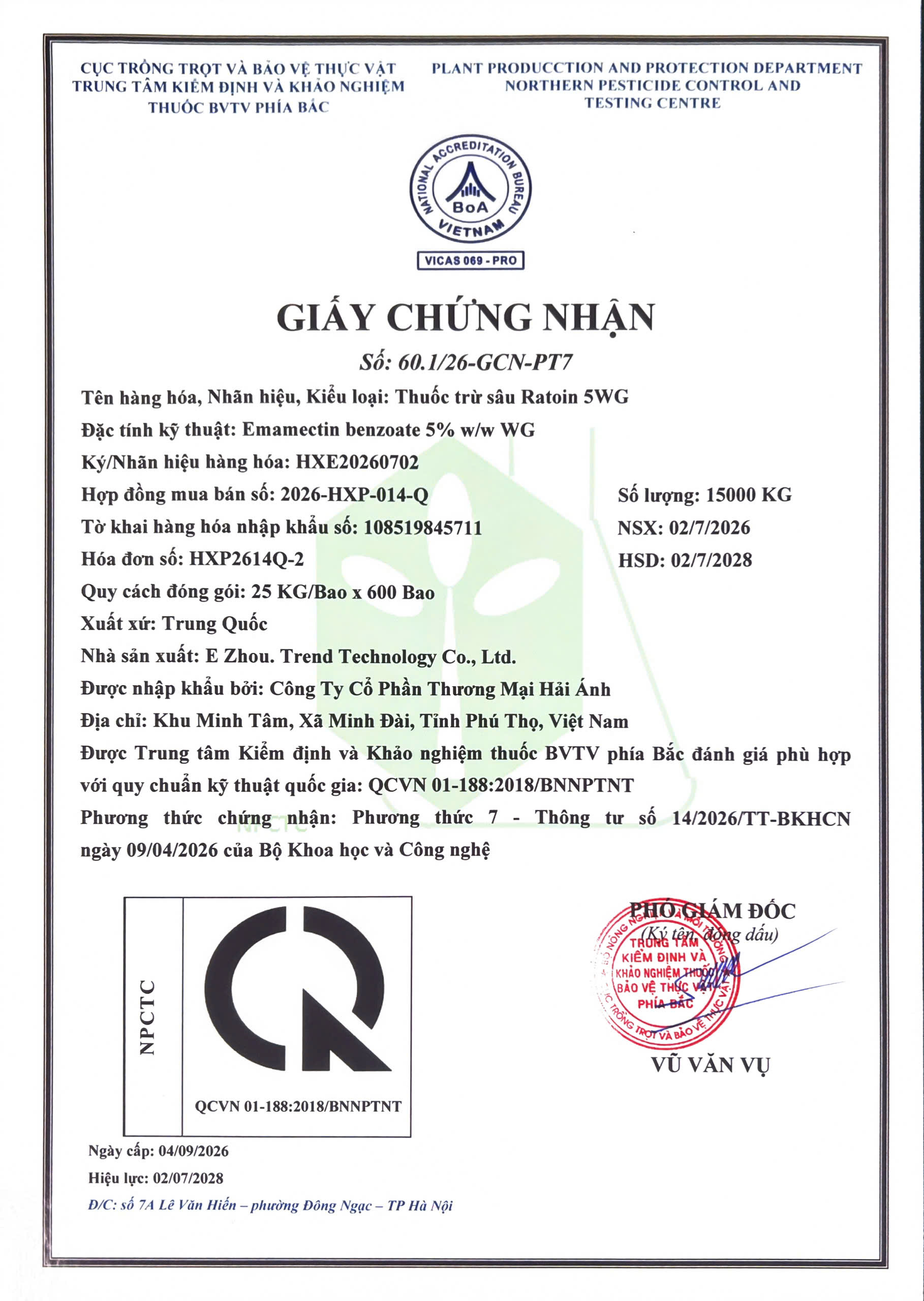SẢN PHẨM THUỐC TRỪ SÂU RATOIN 5WG CỦA CÔNG TY CỔ PHẦN THƯƠNG MẠI HẢI ÁNH