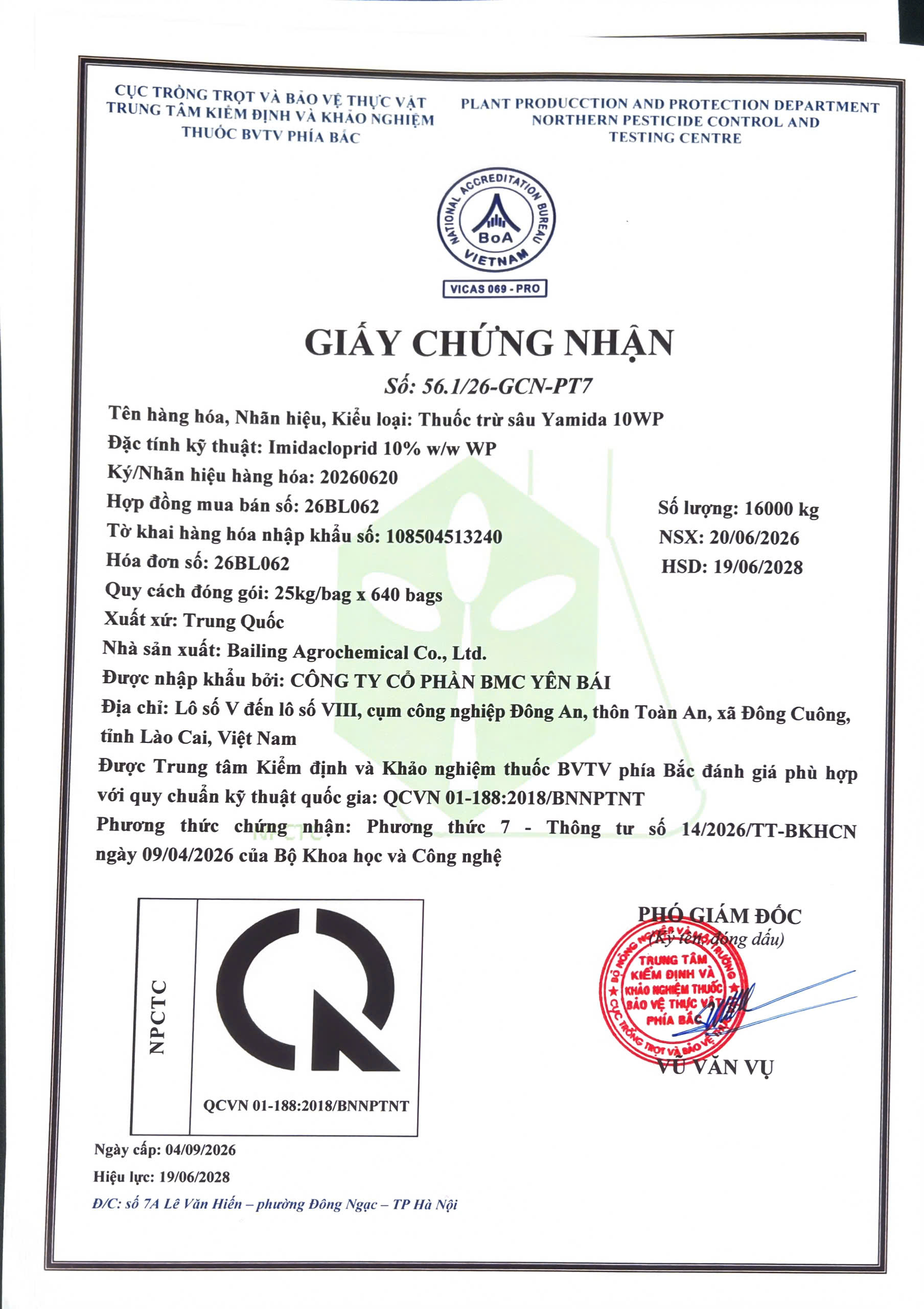 SẢN PHẨM THUỐC TRỪ SÂU YAMIDA 10WP CỦA CÔNG TY CỔ PHẦN BMC YÊN BÁI