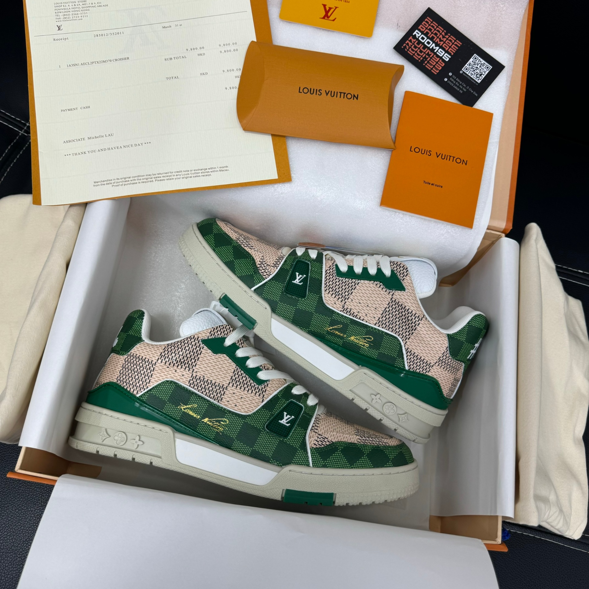 Giày Louis Vuitton LV Trainer #54 Damier Green Best Quality