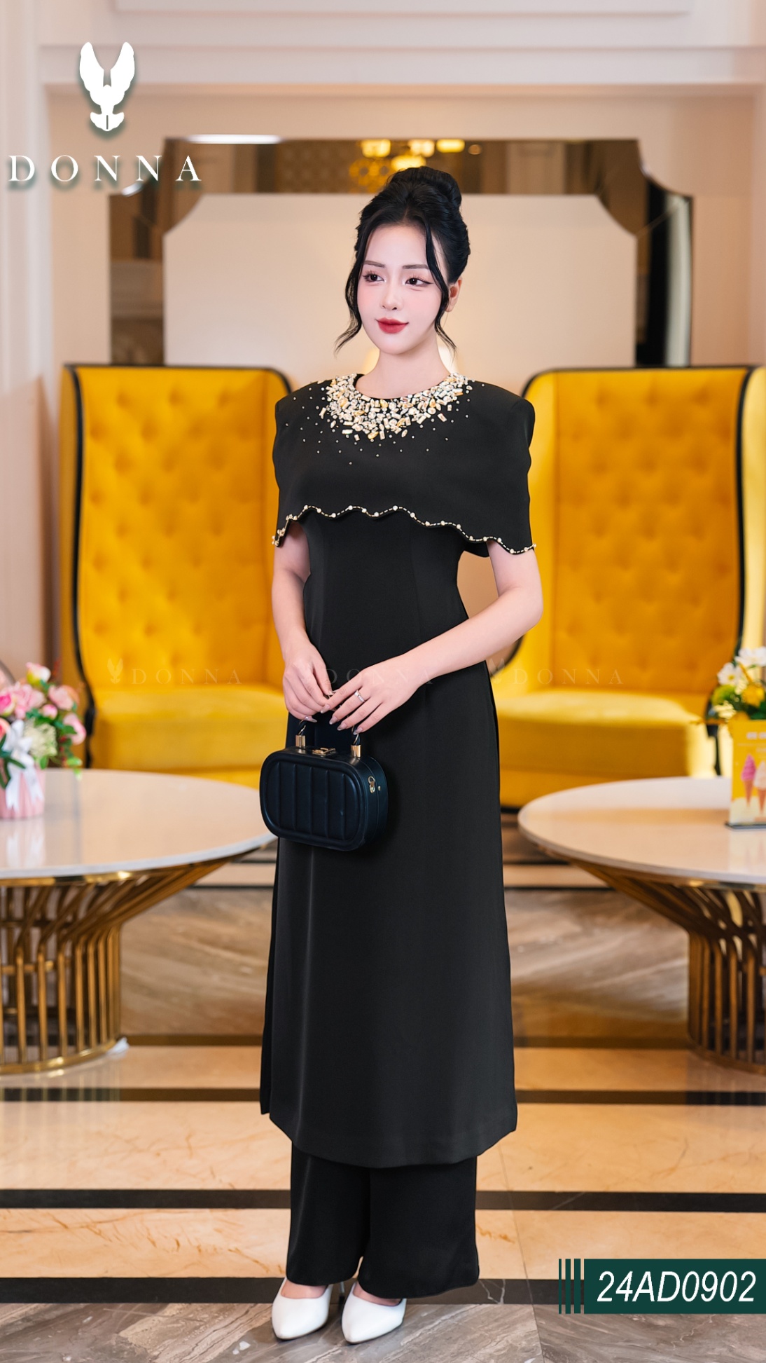 24AD0902 - Set áo dài đen trượt lụa