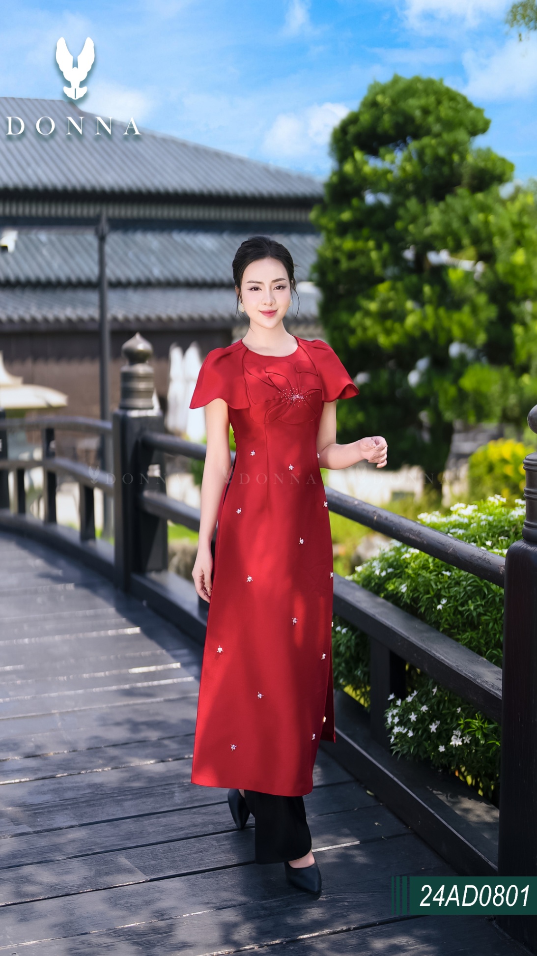 24AD0801 - Set áo dài đỏ đô tafta