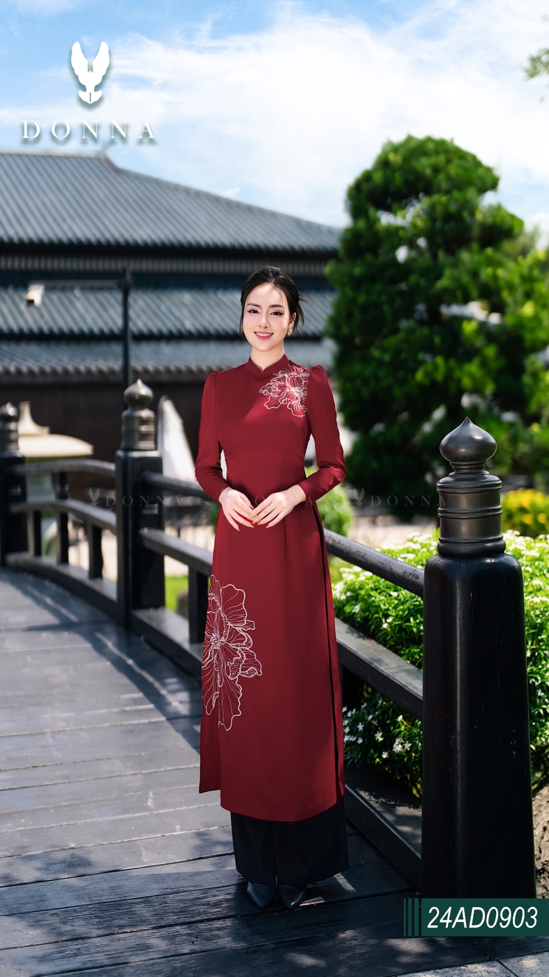 24AD0903 - Set áo dài đỏ lụa mỹ