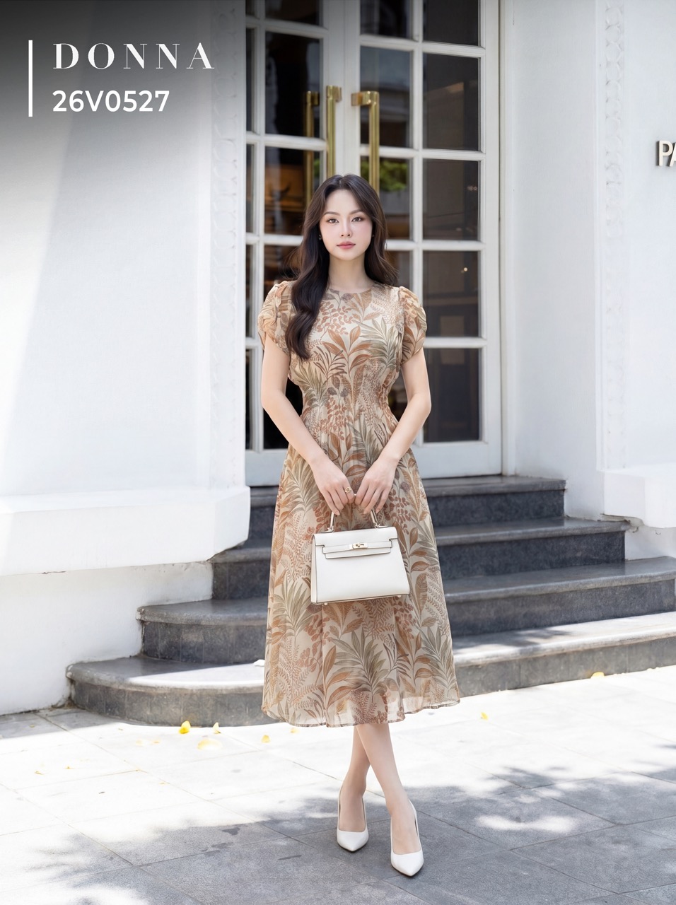 26V0527 - Đầm xoè tơ hoạ tiết