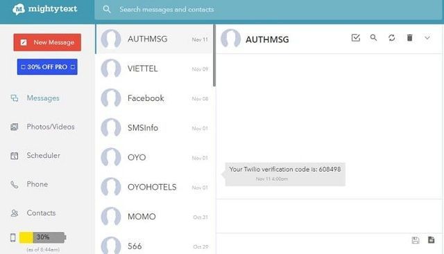 Xem trộm tin nhắn SMS trên điện thoại người khác qua ứng dụng Mightytext