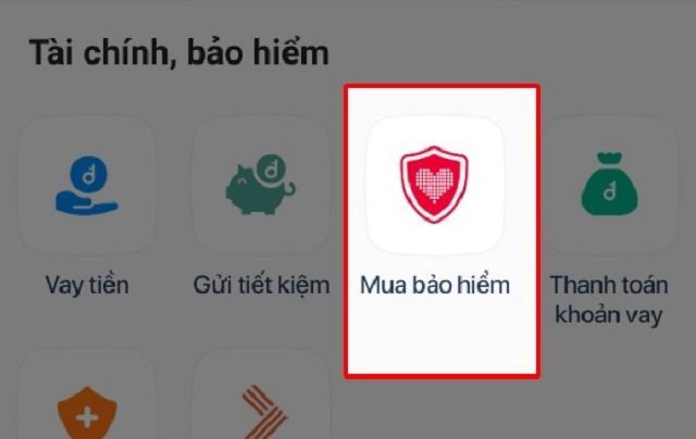 Bước 2 chọn Tài chính, bảo hiểm rồi “Mua bảo hiểm”