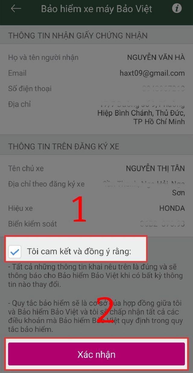 Xác nhận các nội dung đã kê khai trên hệ thống