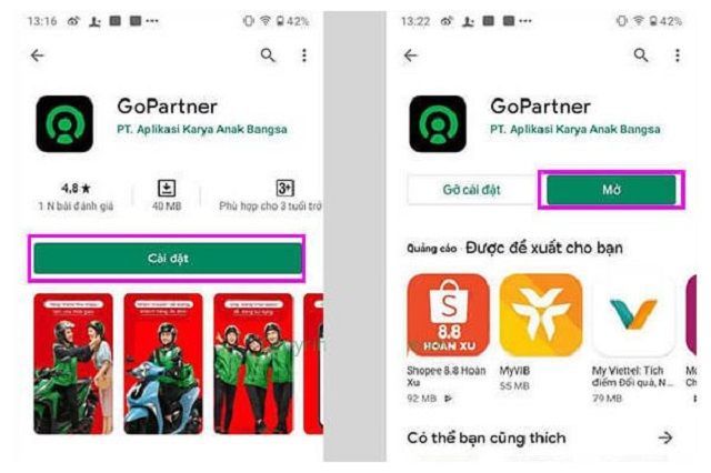 Tải ứng dụng GoPartner trên CH Play cho điện thoại hệ điều hành Android