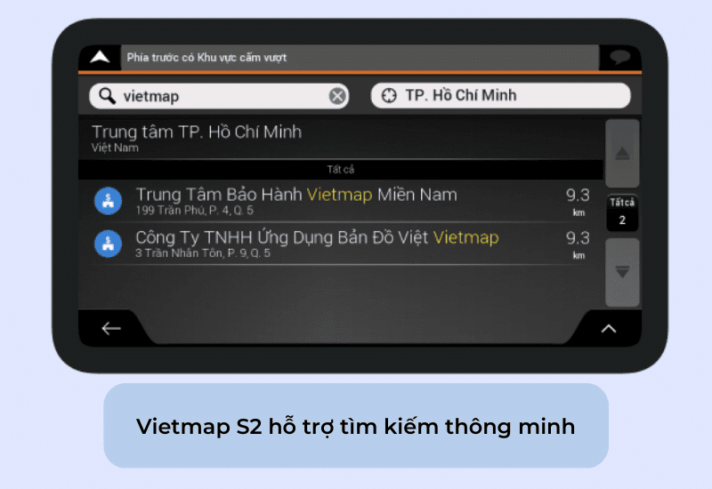 Hỗ trợ tìm kiếm thông minh của vietmap s2