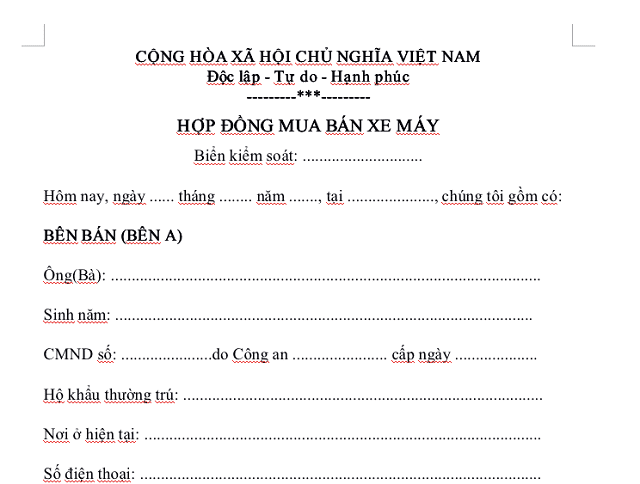 Hợp đồng mua bán xe máy