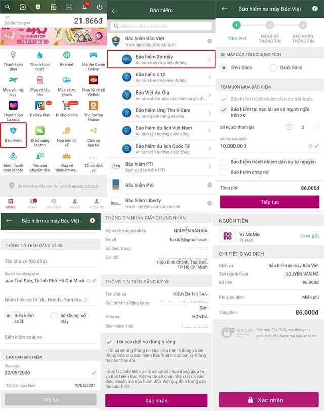 Mua bảo hiểm xe máy bằng Ví Momo dễ dàng chỉ với một vài thao tác