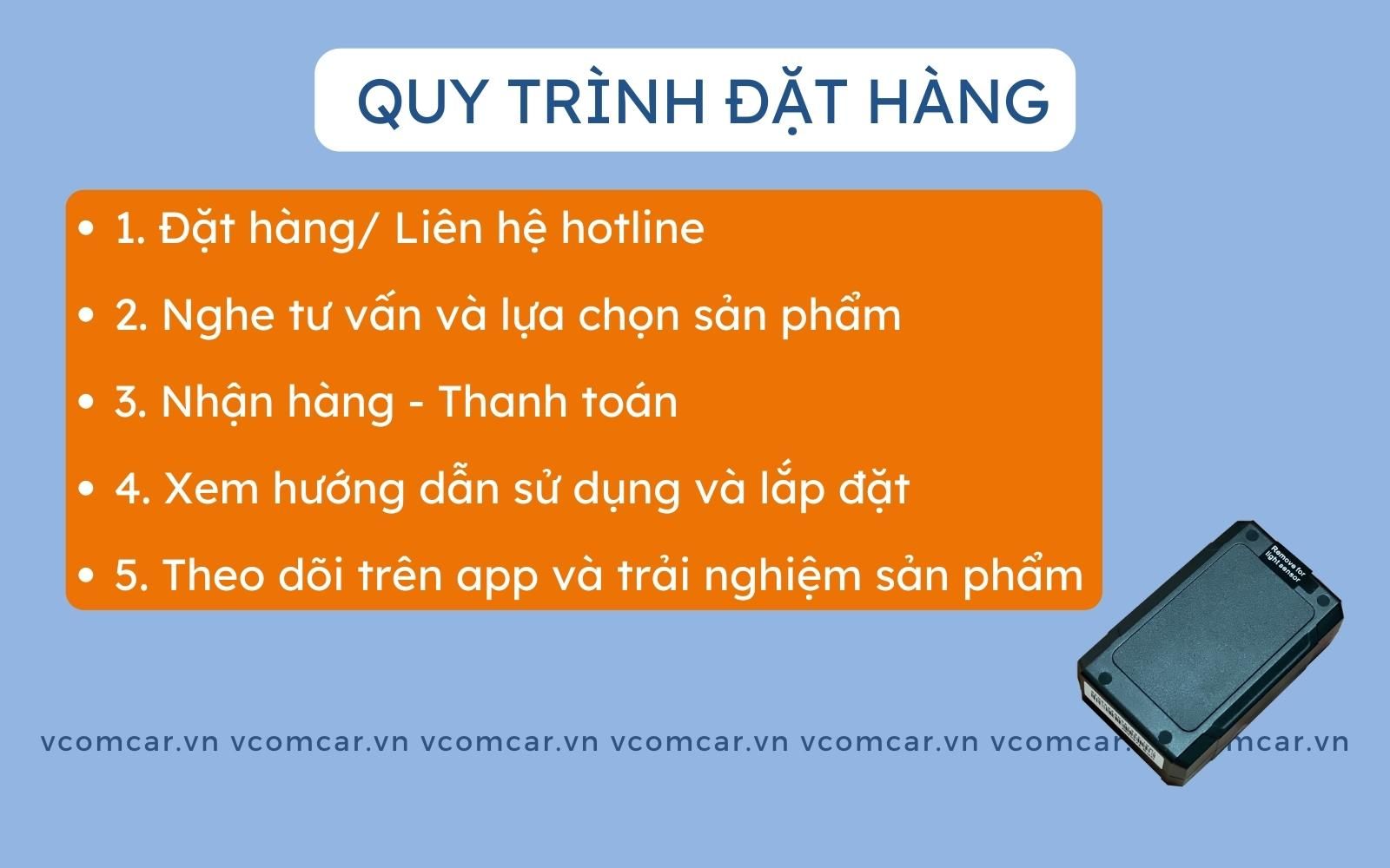 Quy trình đặt hàng thiết bị định vị dùng pin tại Vcomcar