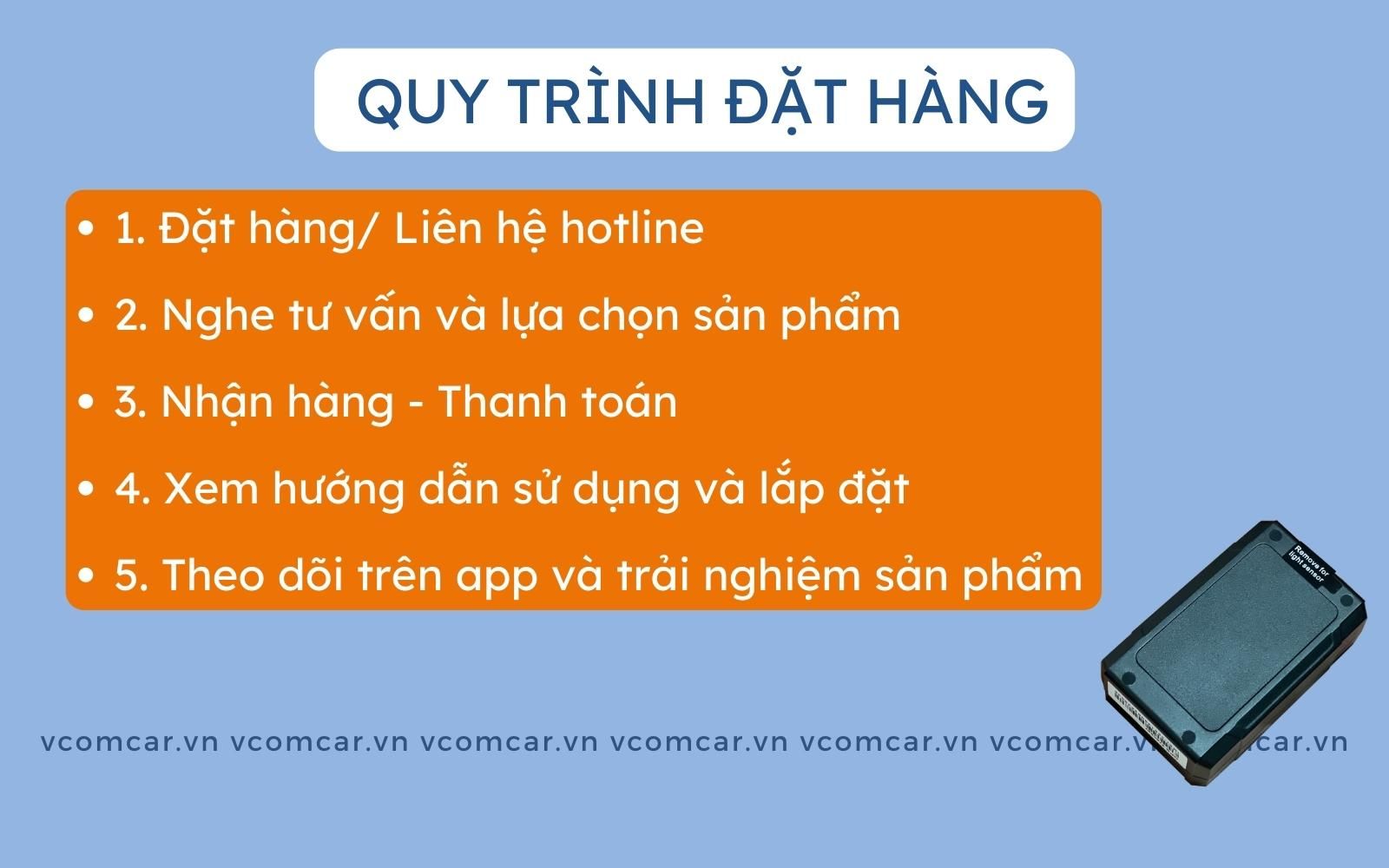 Quy trình đặt hàng thiết bị định vị xe máy không dây tại Vcomcar