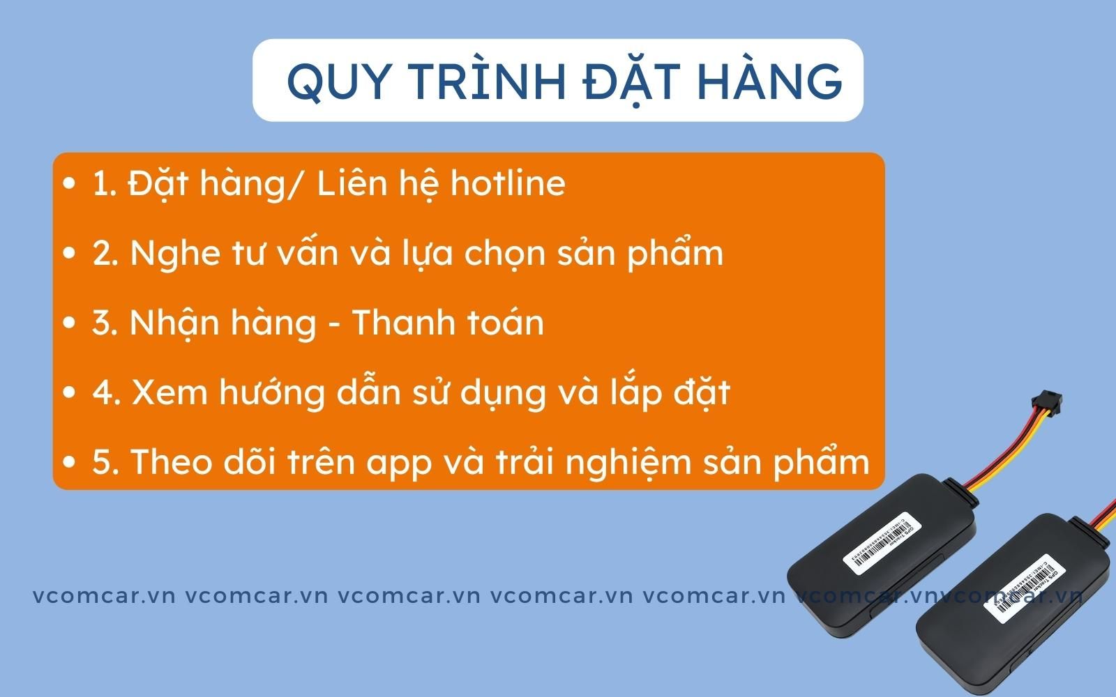 Quy trình đặt hàng thiết bị định vị tại Vcomcar