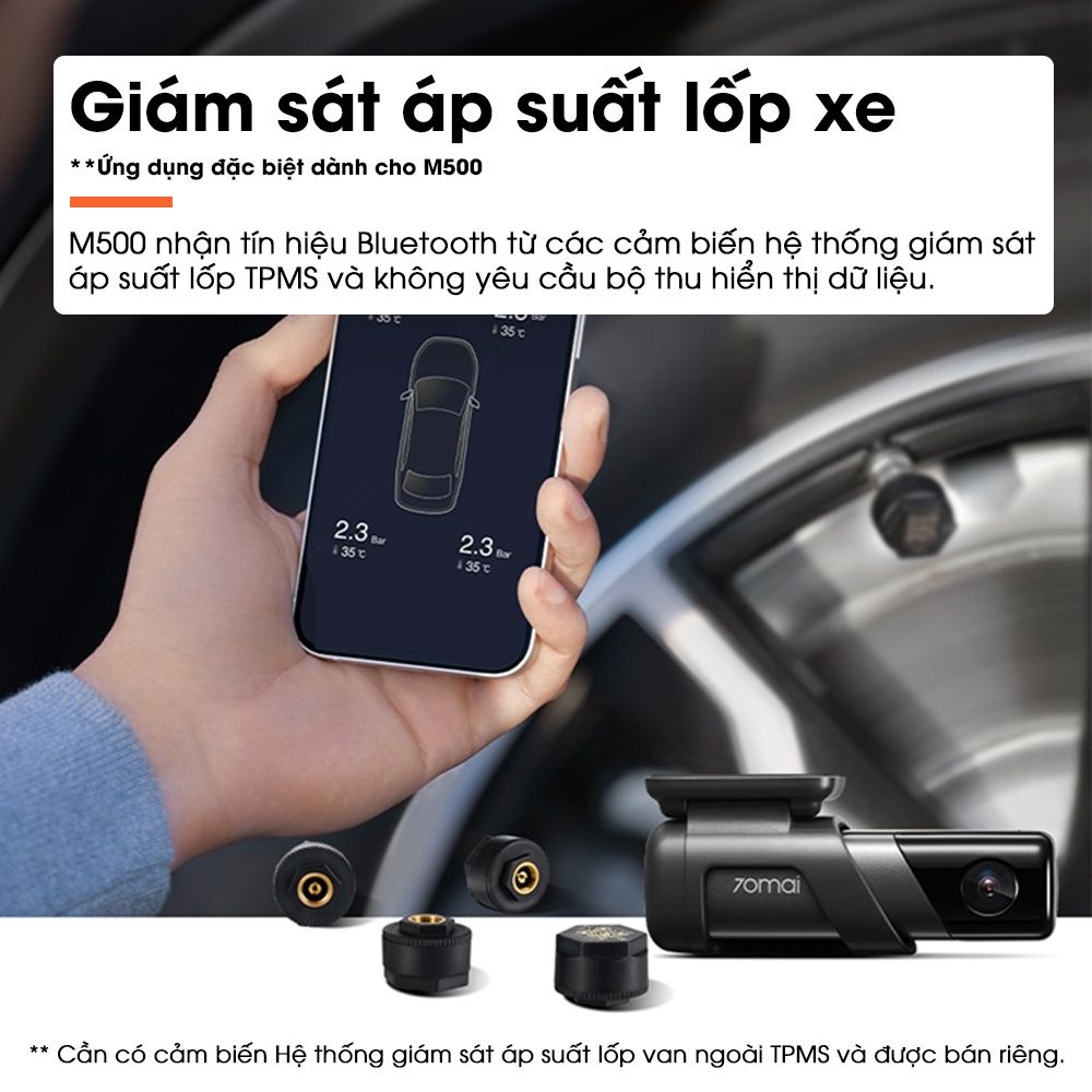 Camera Hành Trình Xiaomi 70Mai M500 kết hợp cảm biến áp suất lốp 70mai