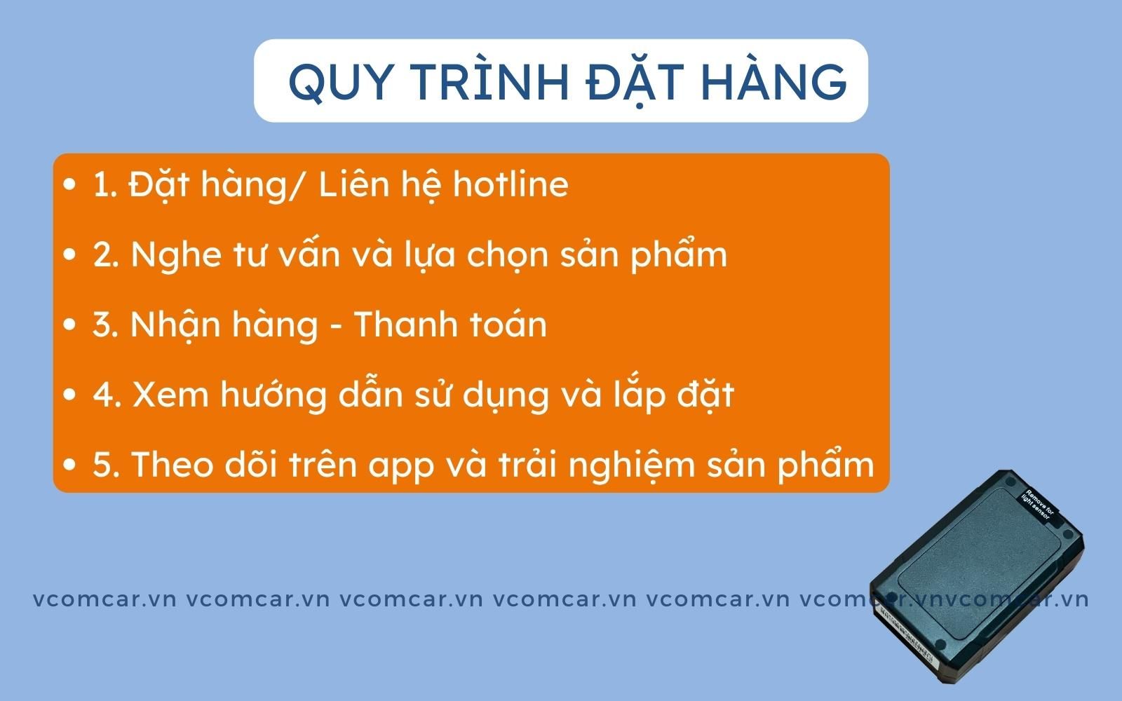 Quy trình đặt hàng thiết bị định vị không dây tại Vcomcar