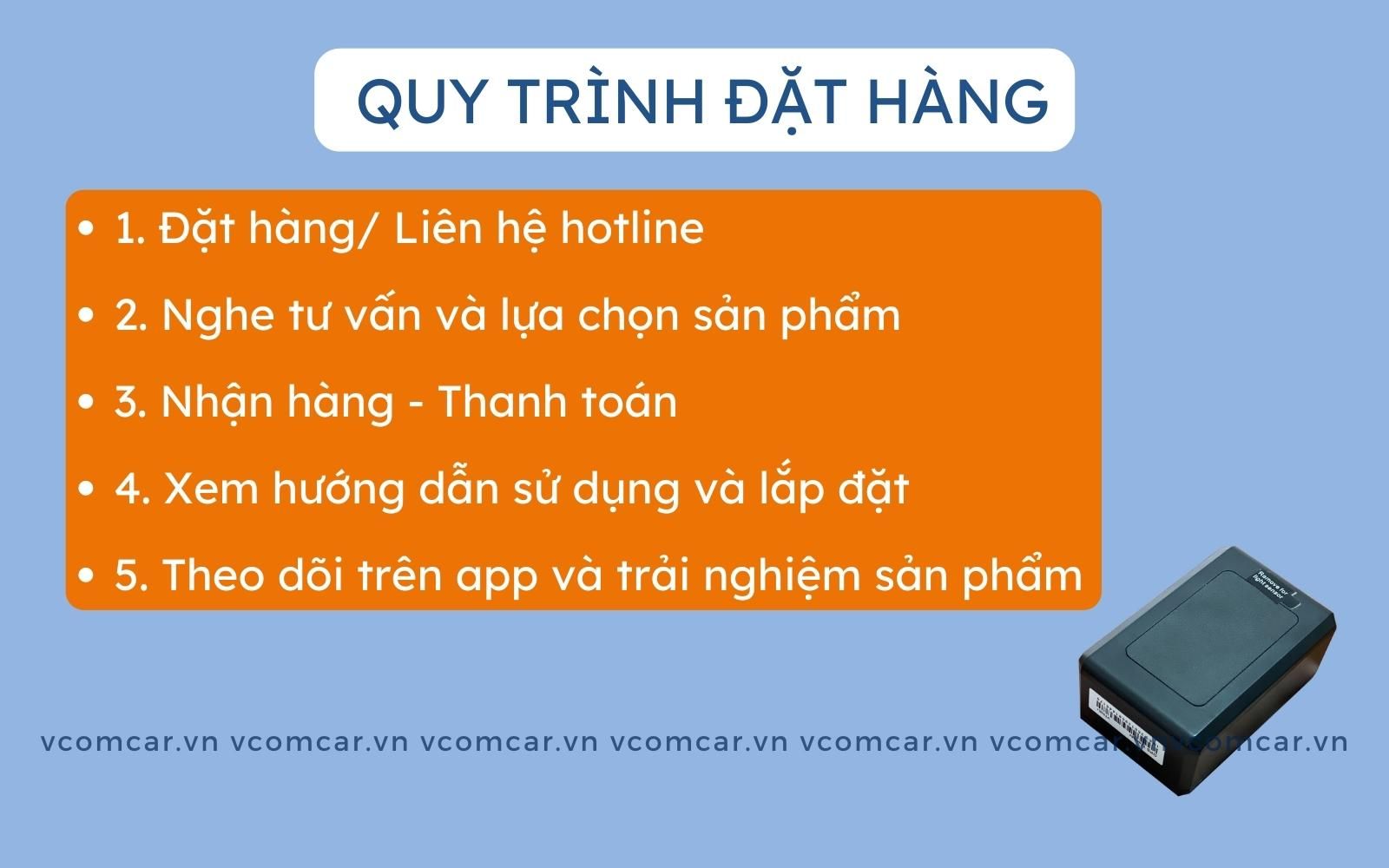 Quy trình đặt hàng thiết bị định vị ô tô không dây tại Vcomcar