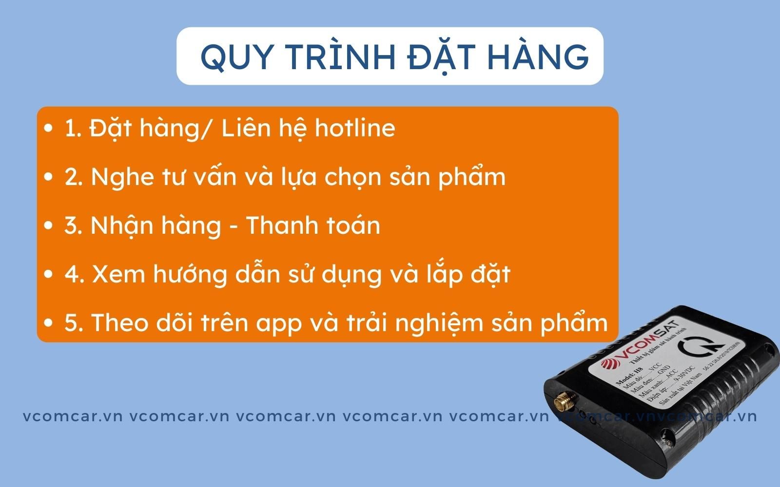 Quy trình đặt hàng thiết bị định vị tại Vcomcar