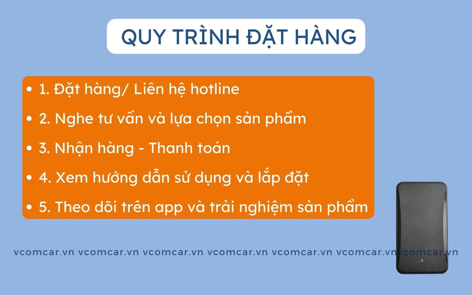 Quy trình đặt hàng thiết bị định vị không dây tại Vcomcar