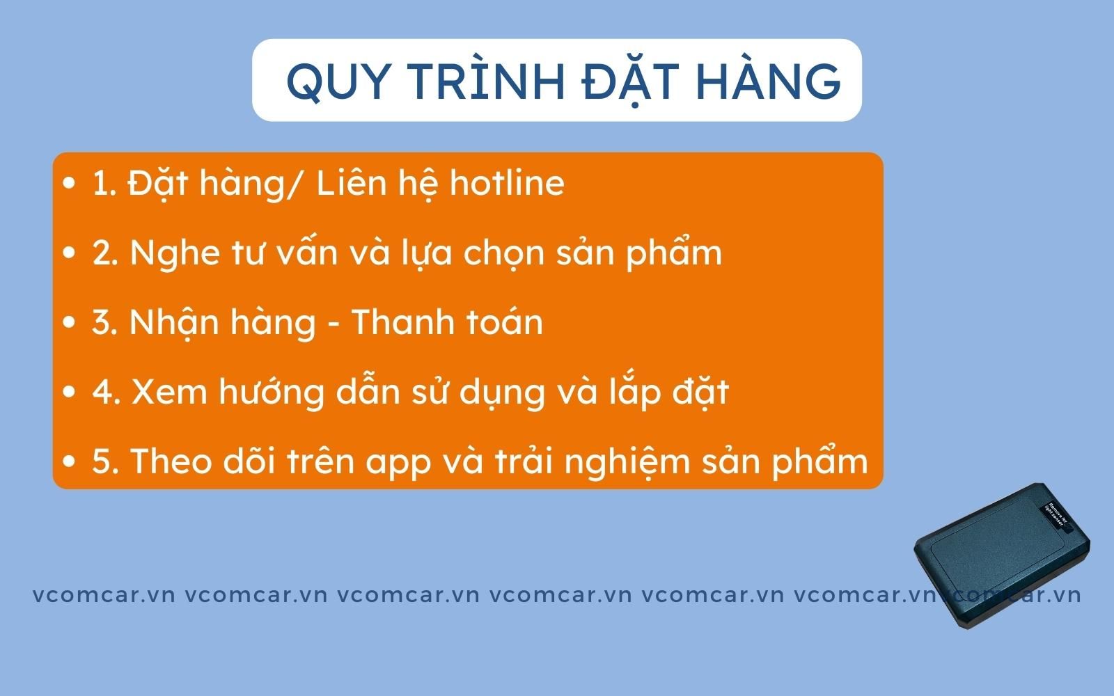 Quy trình đặt hàng thiết bị định vị không dây tại Vcomcar