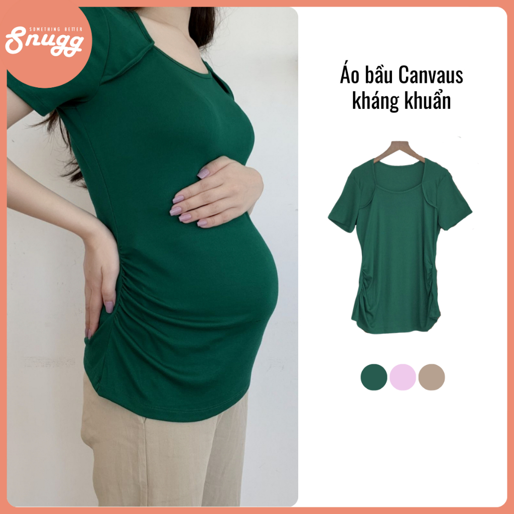 Áo bầu cổ vuông tay ngắn Canvaus kháng khuẩn - Must have cho mẹ bầu - SNU2062