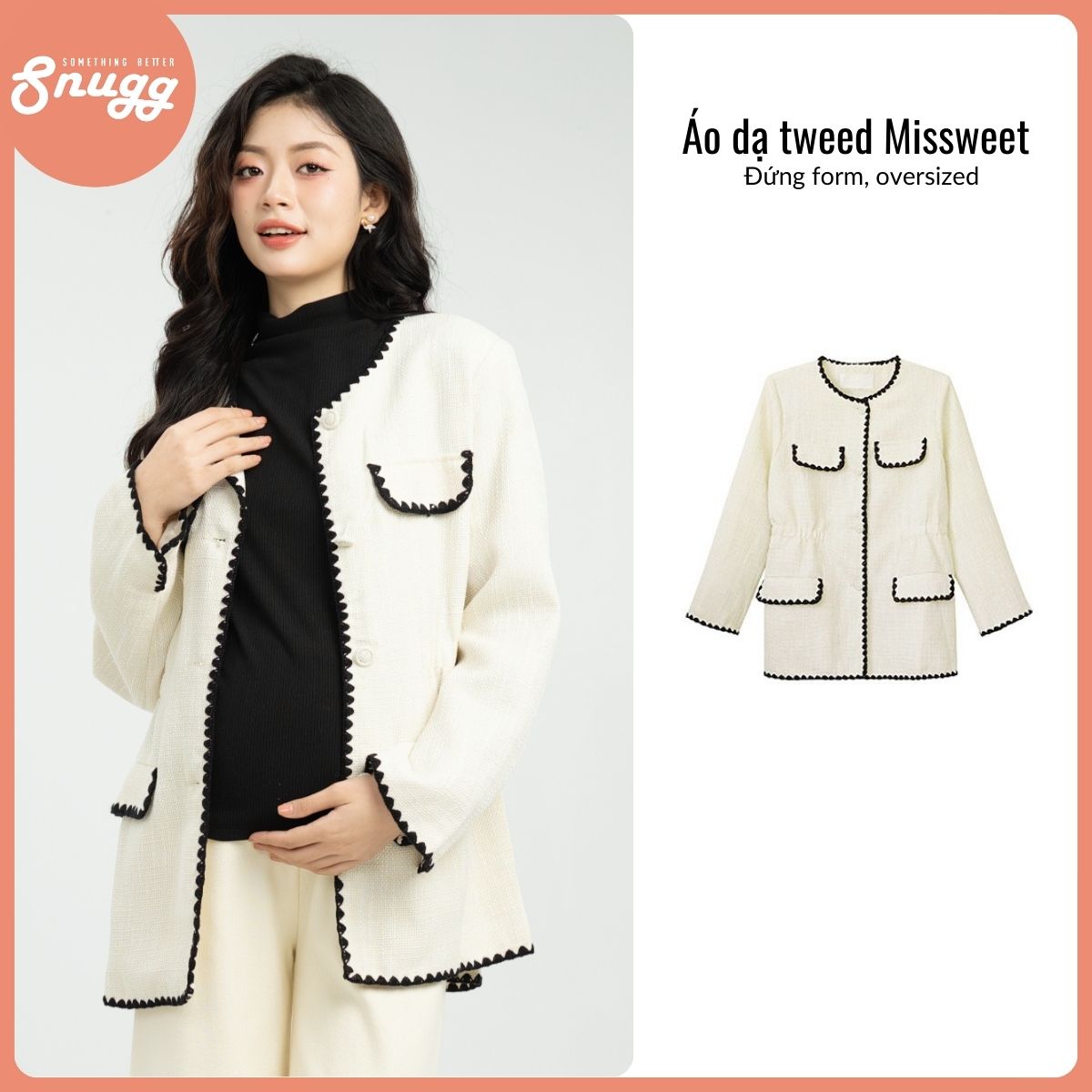 Áo khoác dạ tweed oversized Missweet- Snugg SNU2031