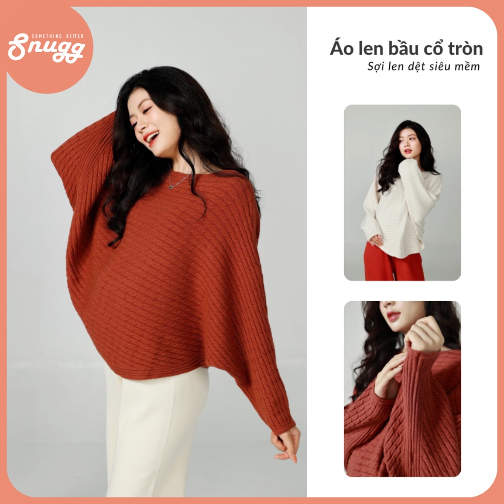 Áo len bầu cổ tròn dệt mềm - áo len bầu Thu - Đông 2023 Snugg - SNU2205