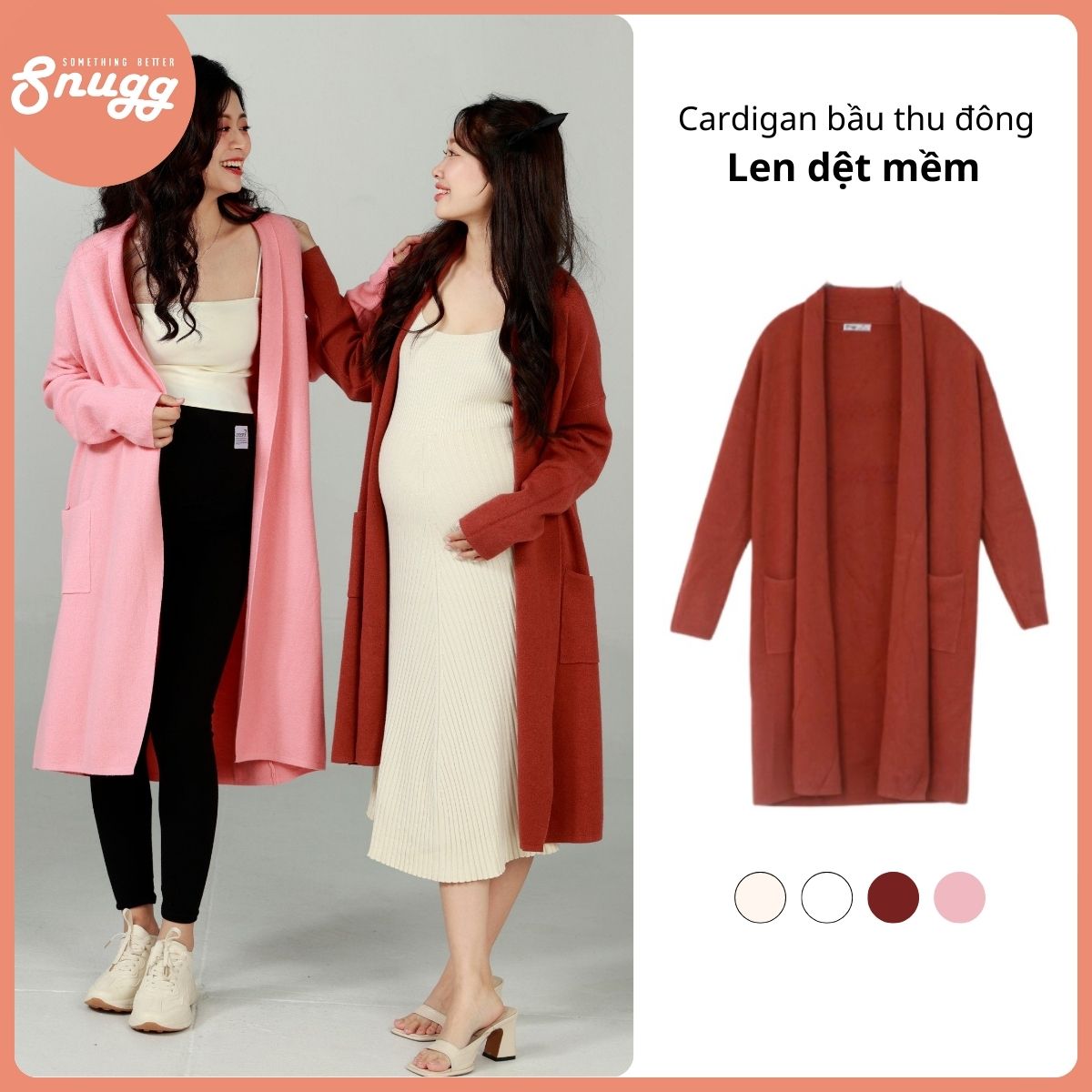 Áo khoác Cardigan len dệt mềm dáng dài oversized Snugg - SNU2206