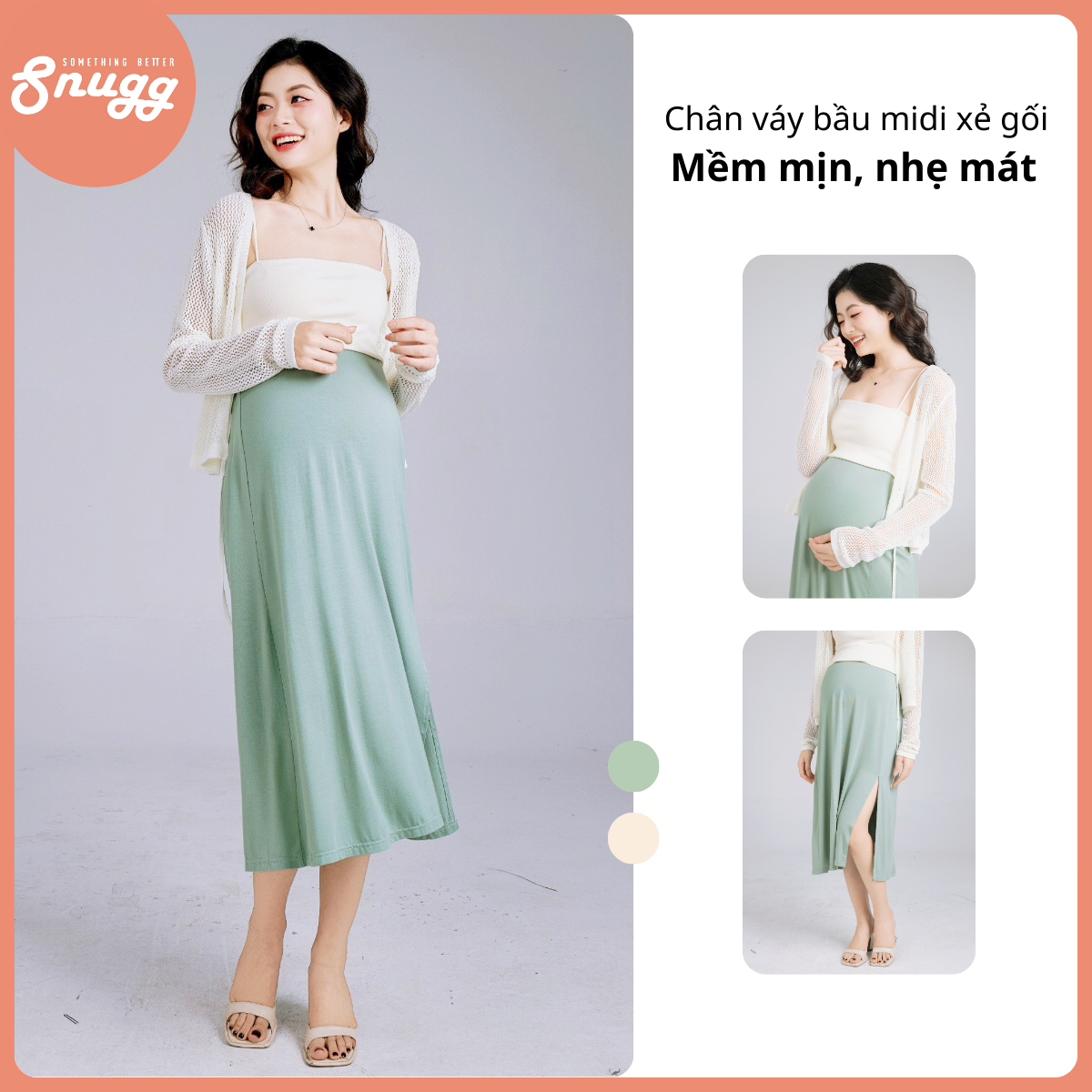 Chân váy bầu midi xẻ gối Modal mềm mỏng - Snugg SNU2051