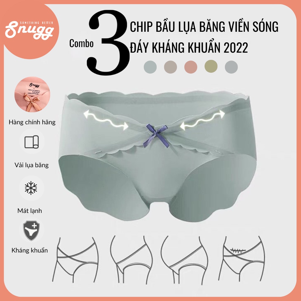 Combo 3 quần lót bầu và sau sinh lụa băng viền sóng đáy kháng khuẩn Snugg - SNU2131