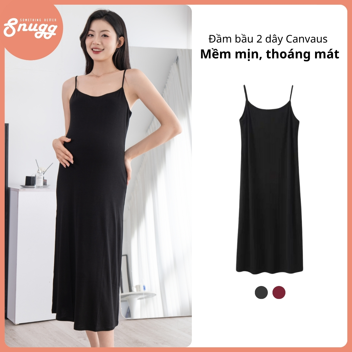 Đầm bầu Canvaus 2 dây Nano Modal kháng khuẩn Snugg (phiên bản dài) - Bestchoice Hè Thu - SNU2115
