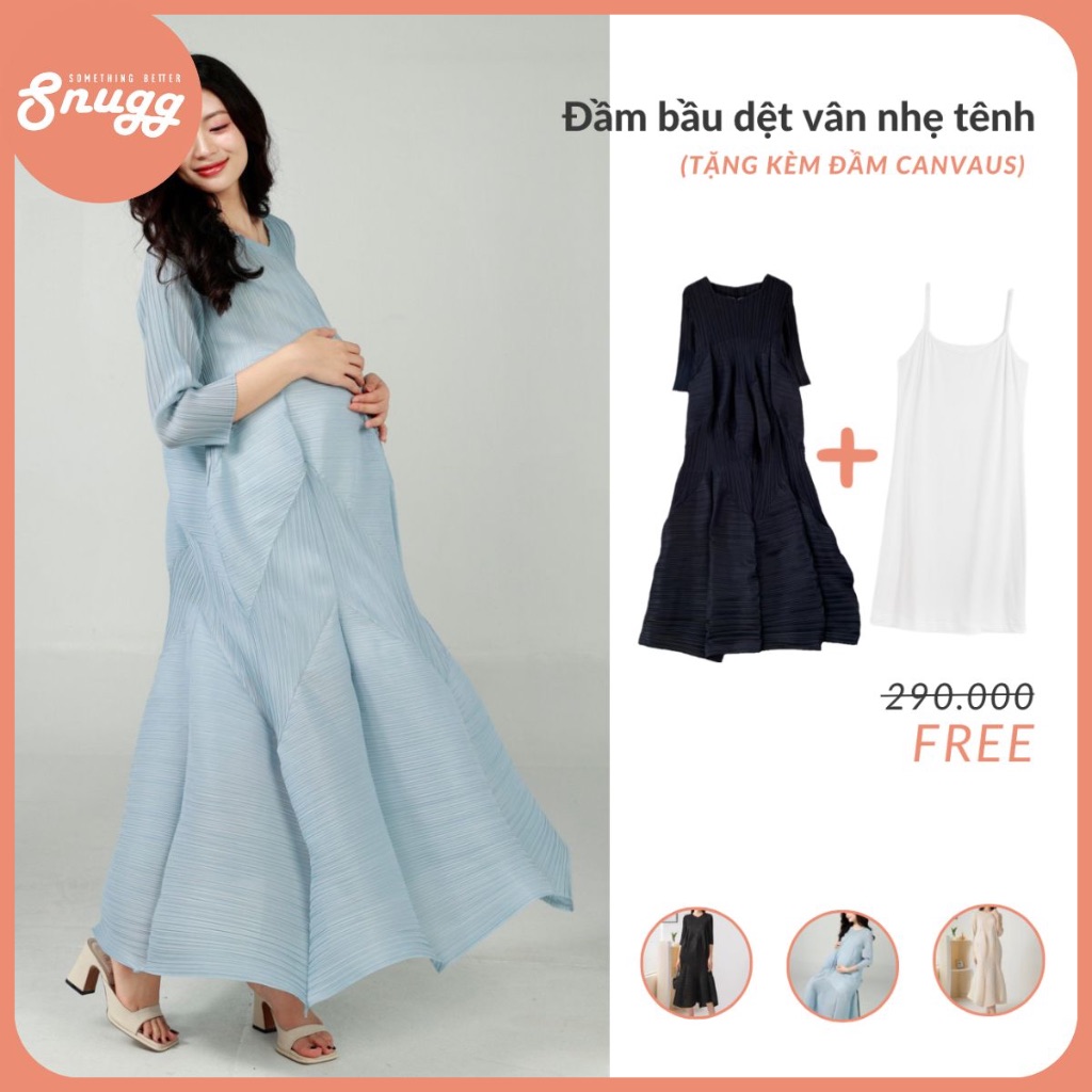 Đầm bầu dệt vân sợi tái chế luxury - Snugg - bản dài tay SNU2208