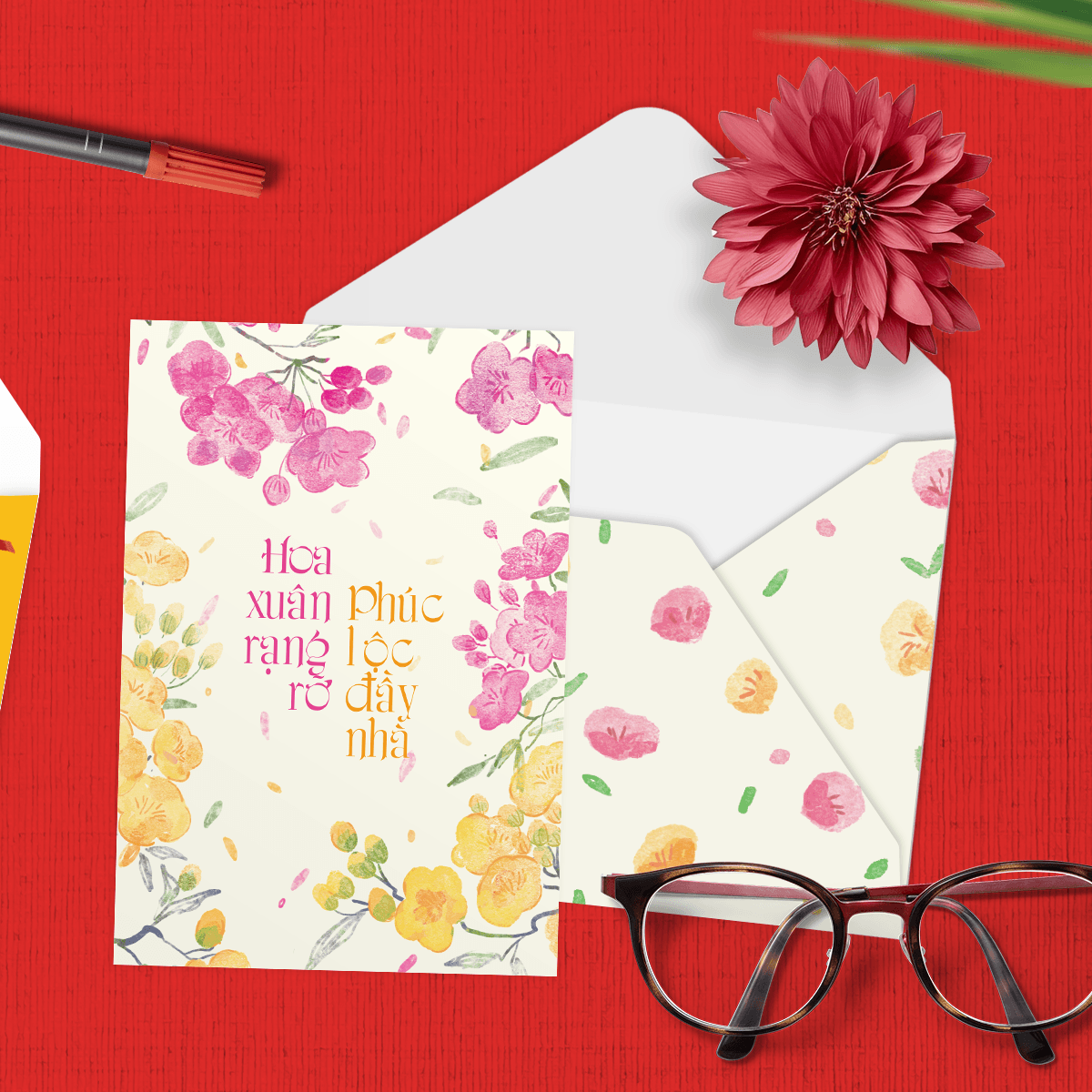 Thiệp Tết Hoa Xuân Phúc Lộc