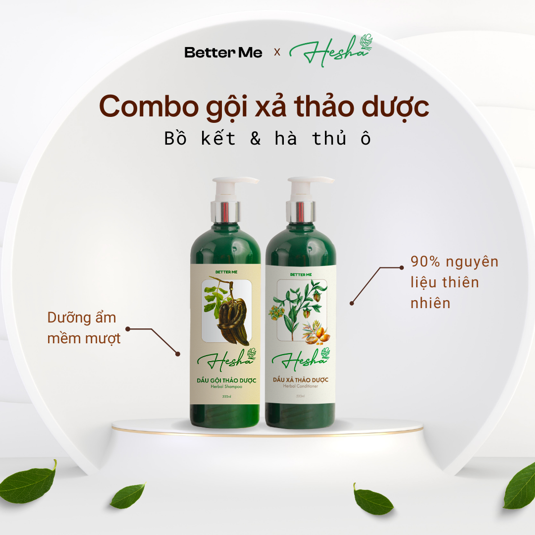 Combo Cặp Gội Xả Thảo Dược Hesha Hỗ Trợ Chống Rụng, Phục Hồi Tóc Hư Tổn Better Me Dung Tích 1000ml