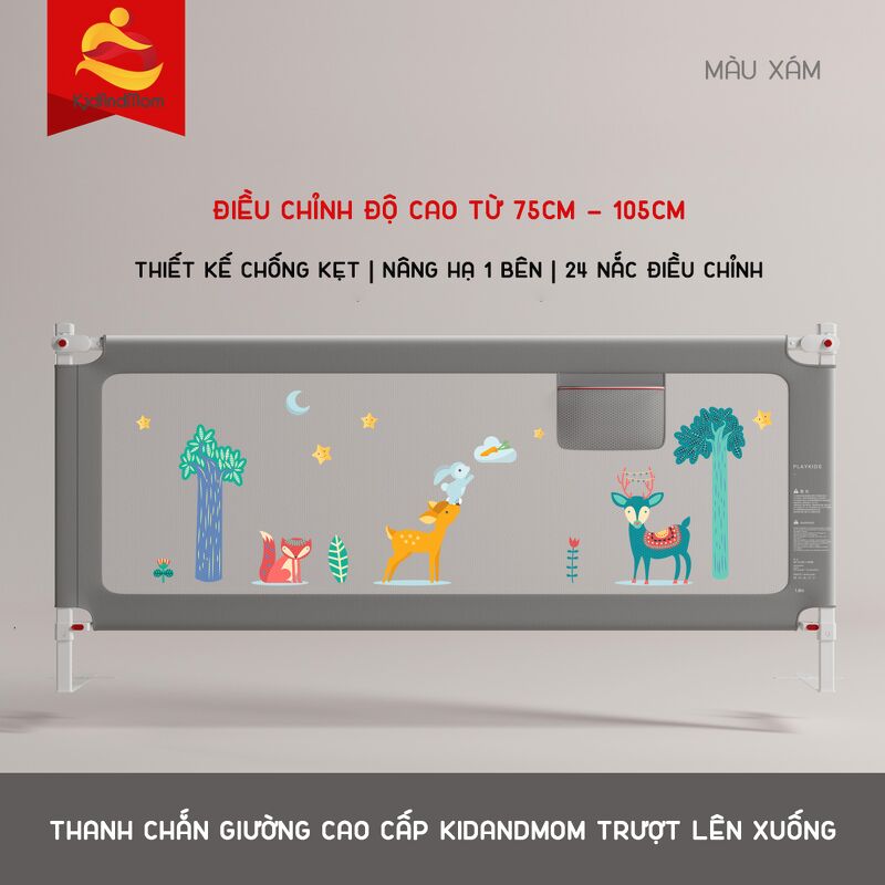 Thanh chắn giường cao cấp KidAndMom BR02 cao 105cm chống kẹt, 24 nắc điều chỉnh, mẫu mới nhất trượt lên xuống (Giá 1 thanh)