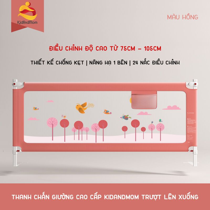 Thanh chắn giường cao cấp KidAndMom BR02 cao 105cm chống kẹt, 24 nắc điều chỉnh, mẫu mới nhất trượt lên xuống (Giá 1 thanh)