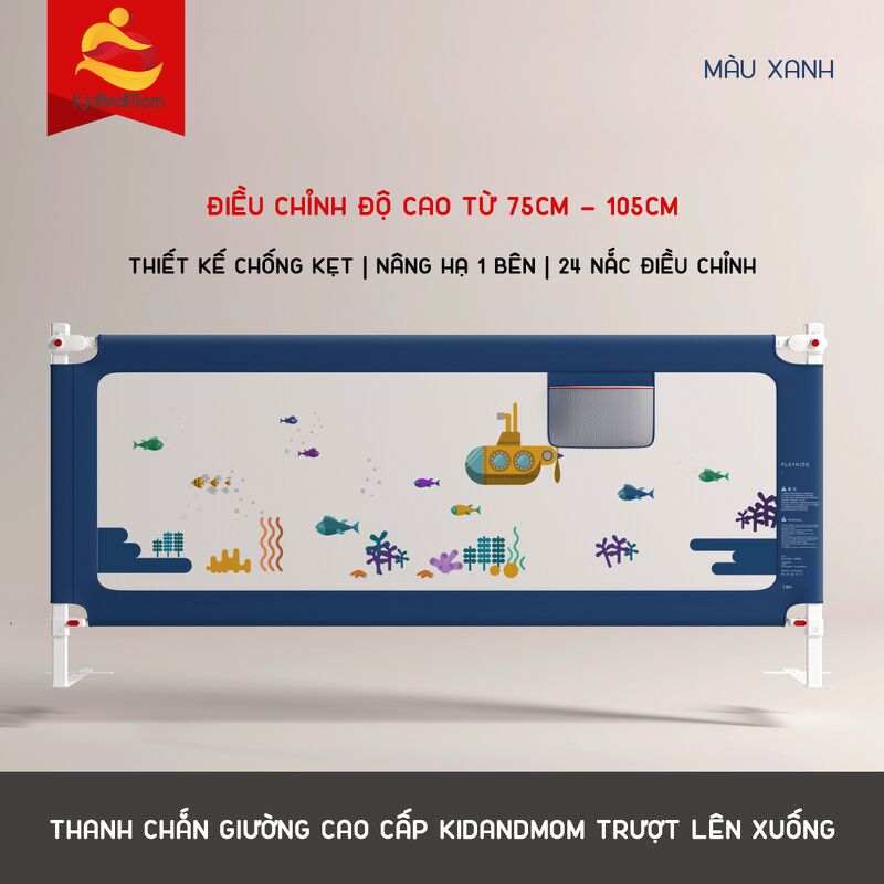 Thanh chắn giường cao cấp KidAndMom BR02 cao 105cm chống kẹt, 24 nắc điều chỉnh, mẫu mới nhất trượt lên xuống (Giá 1 thanh)