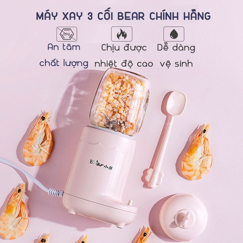 Máy Xay Đồ Ăn Dặm Cho Bé Bear 3 Cối Thuỷ Tinh Bear LLJ-C04J1