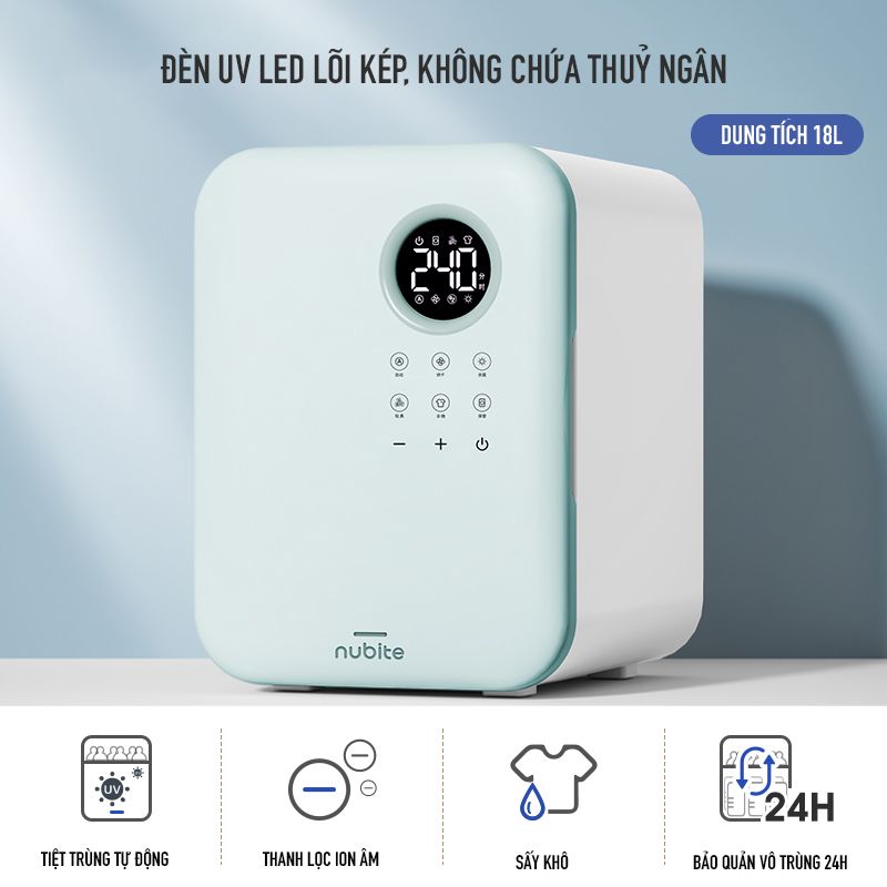 Máy tiệt trùng sấy khô UV LED lõi kép Nubite AS18 dung tích 18L chính hãng bảo hành 12 tháng